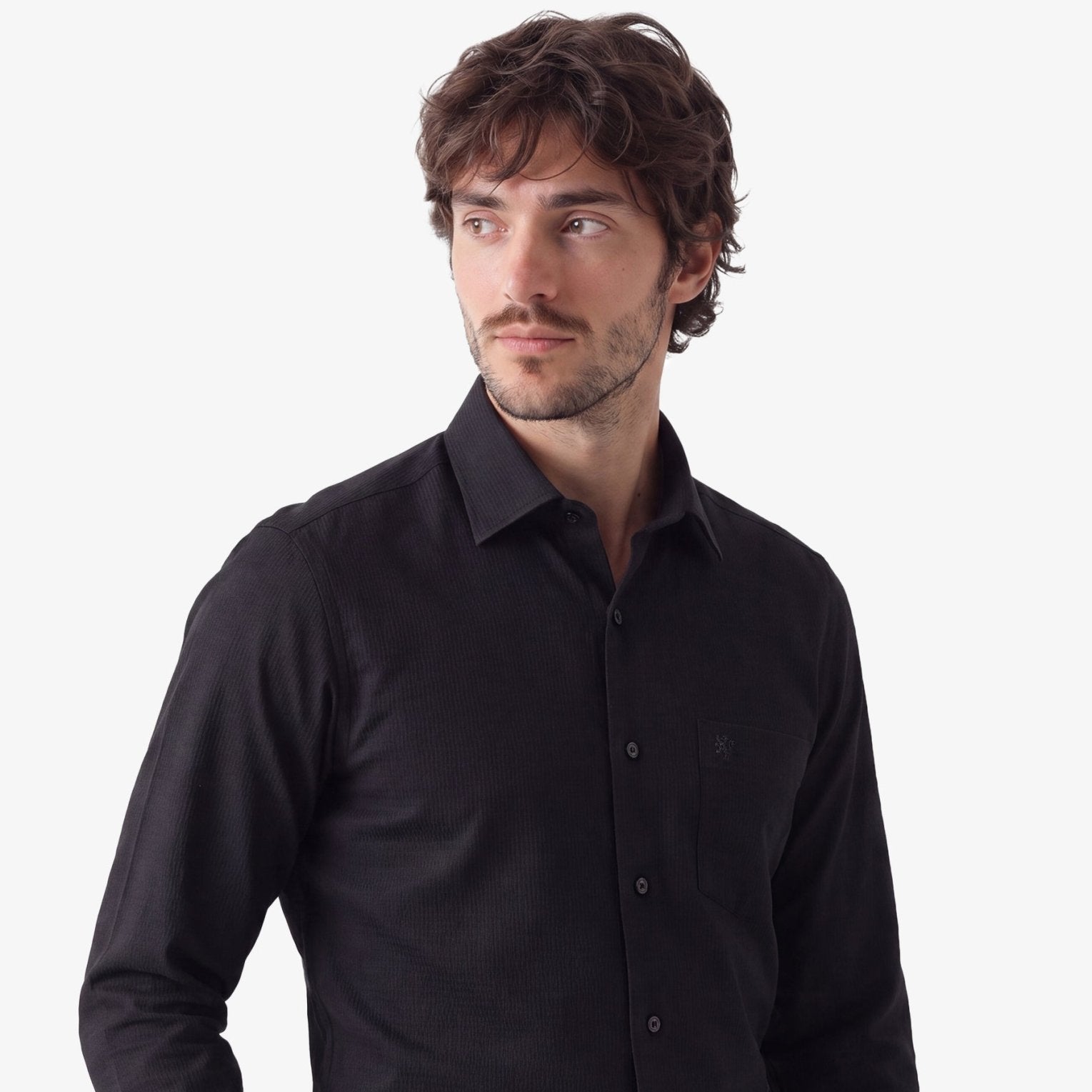 Manchester Camisa de Vestir Algodón y Poliéster Manga Larga color negro para hombre
