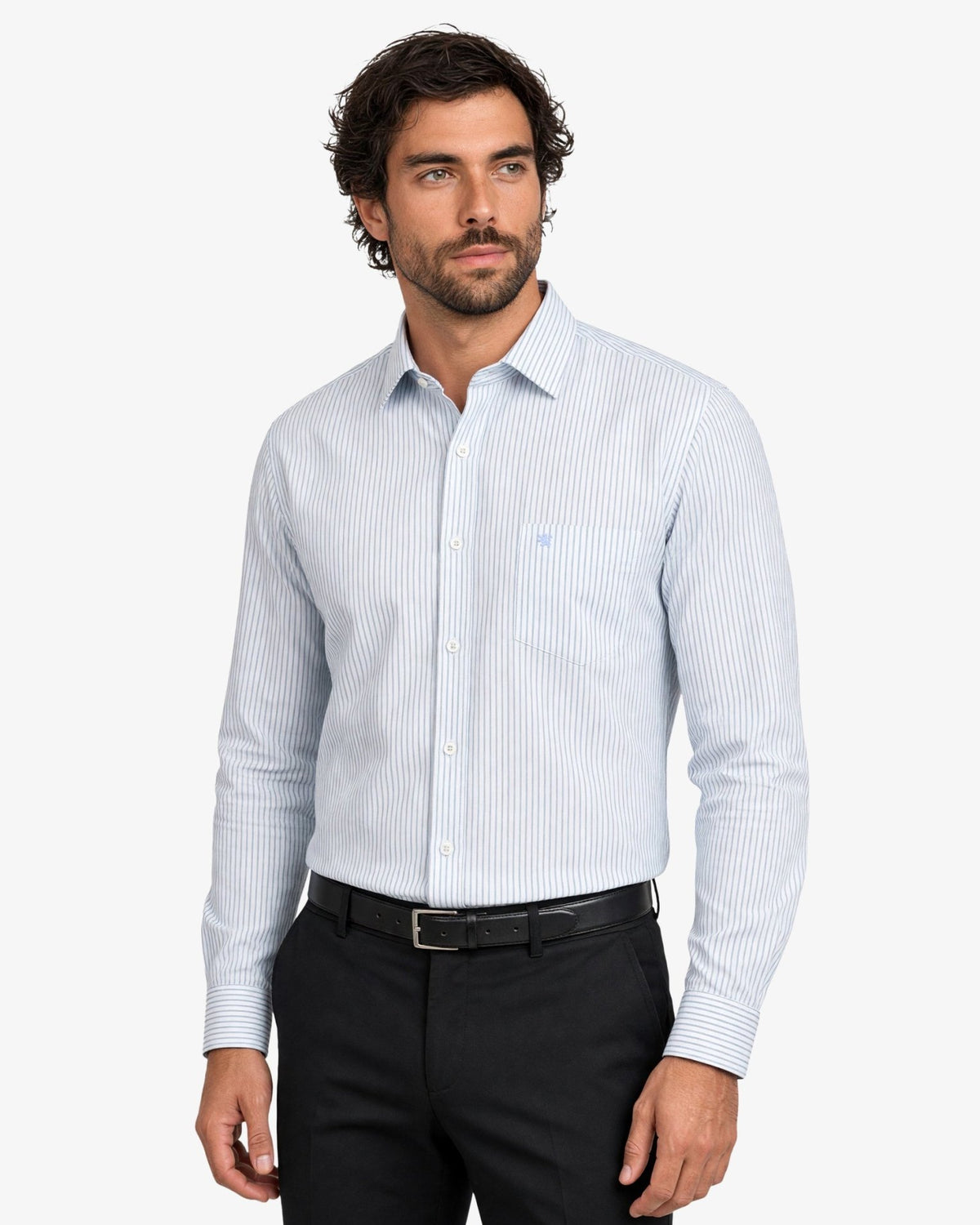 Manchester Camisa de Vestir Button Down Oculto Rayas Finas - Manchester