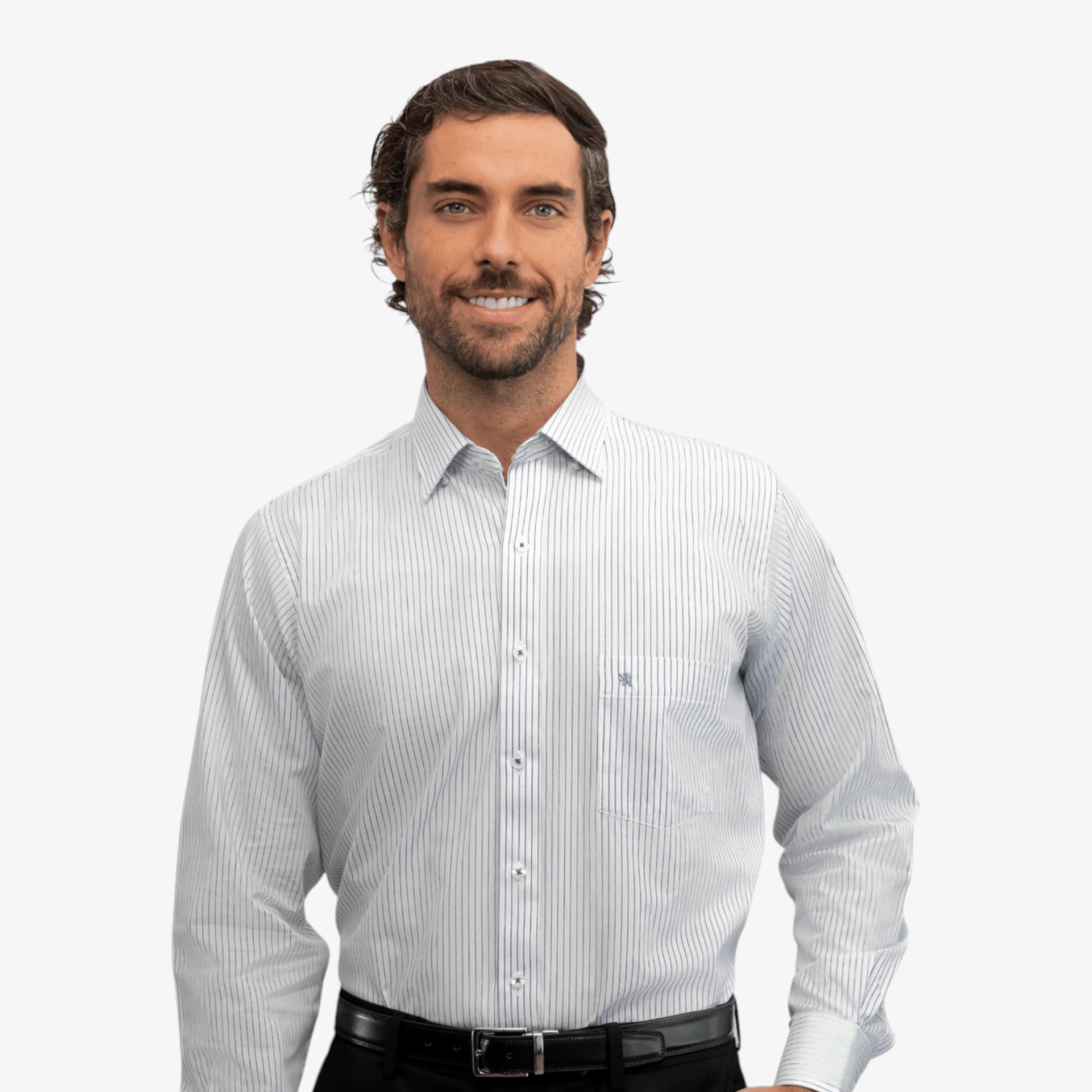 Manchester Camisa de Vestir Button Down Oculto Rayas Finas Elegante - Manchester