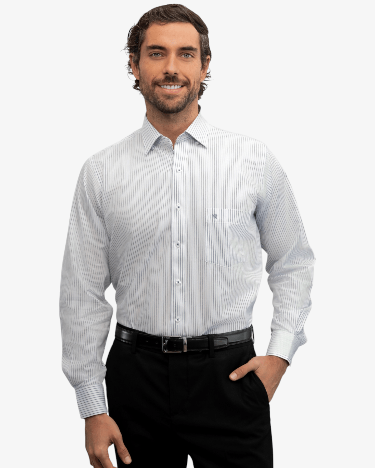 Manchester Camisa de Vestir Button Down Oculto Rayas Finas Elegante - Manchester