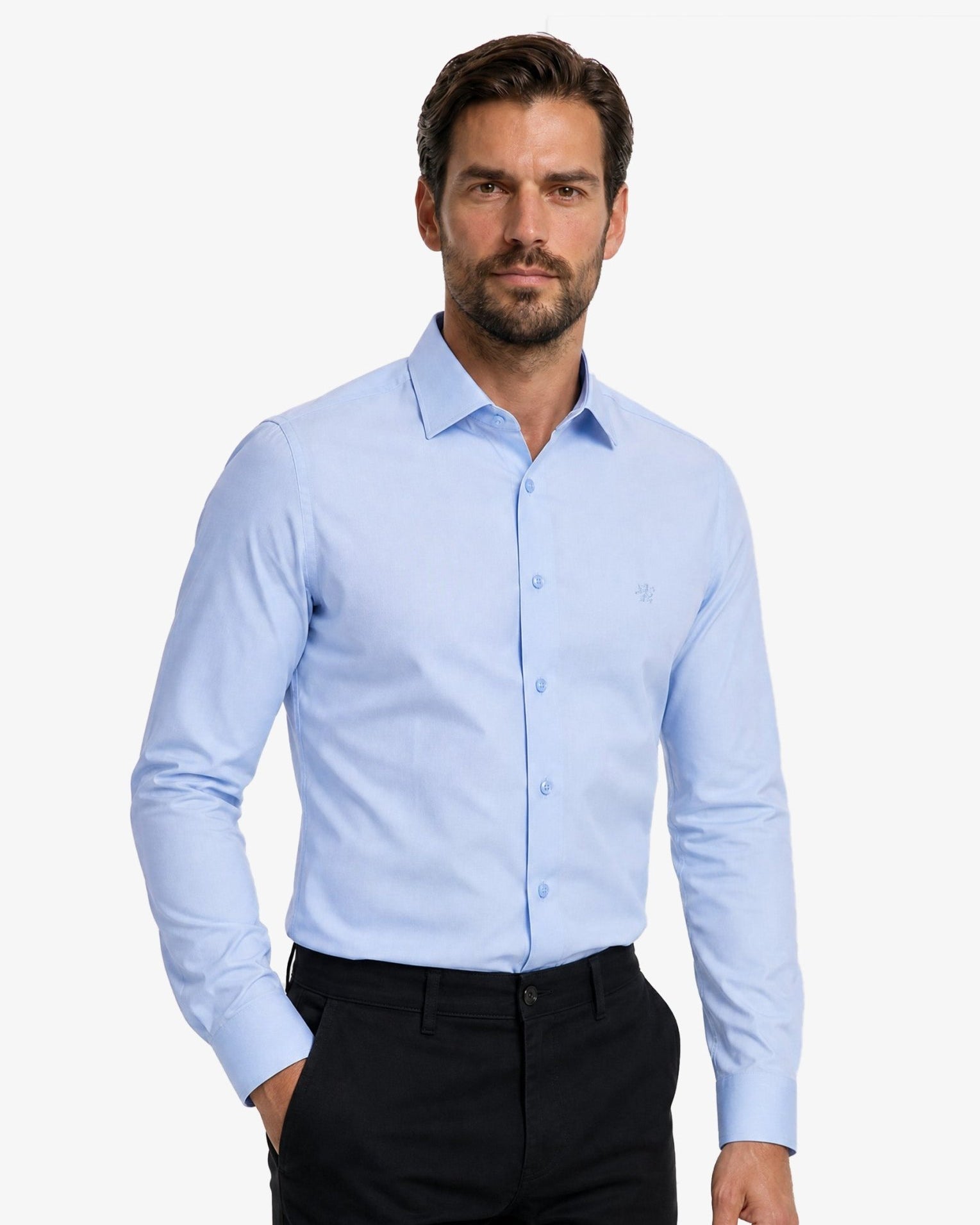 Manchester Camisa de Vestir con Cuello Ajustable y Puño Convertible de Algodón y Poliéster color azul para hombre