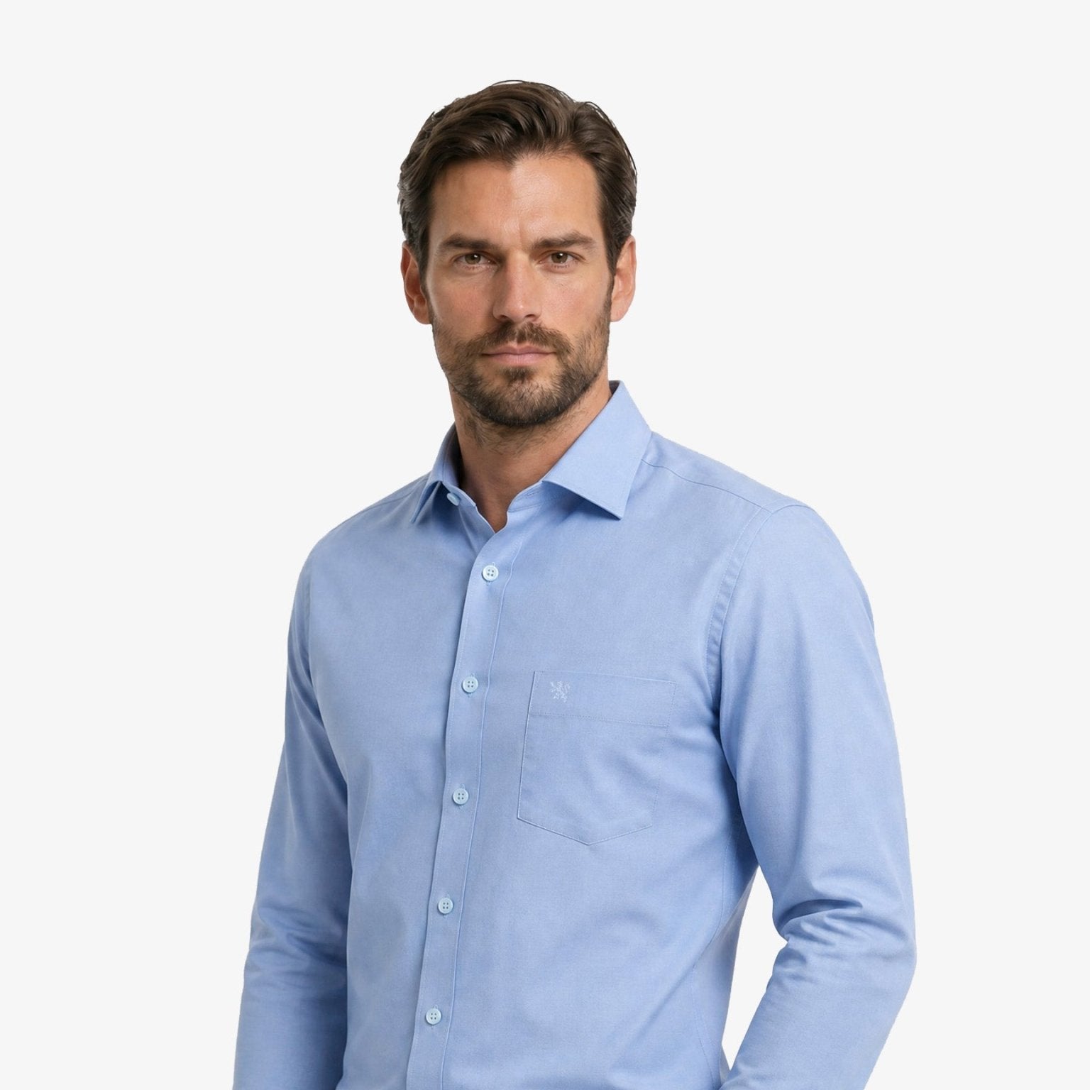 Manchester Camisa de Vestir Cuello Ajustable Algodón y Poliéster color azul medio para hombre