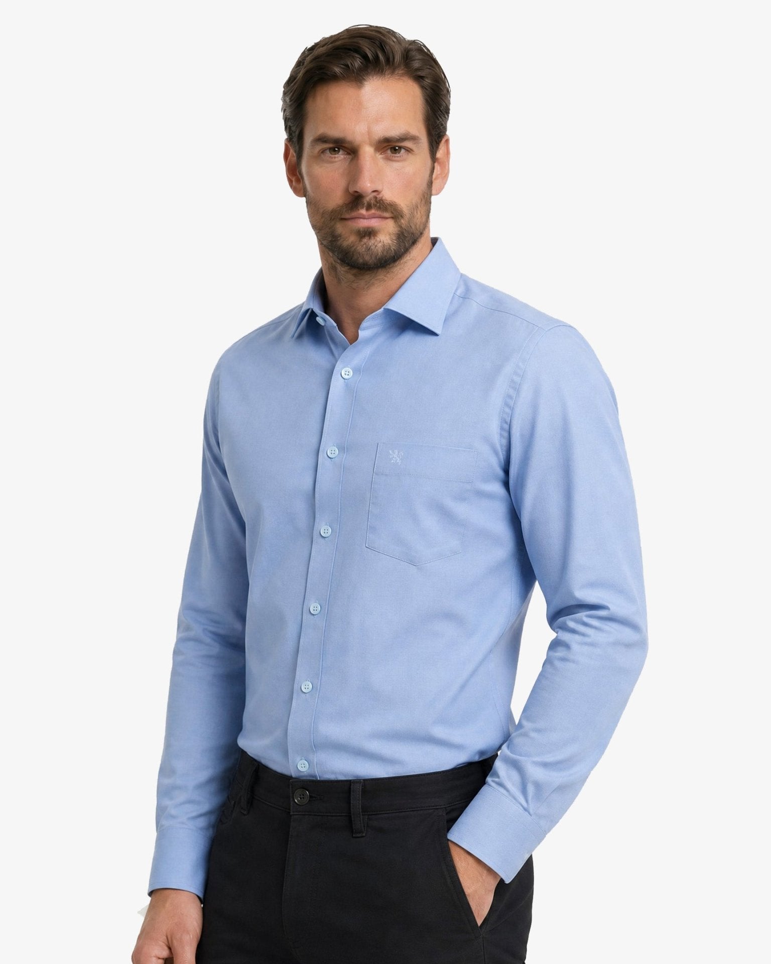 Manchester Camisa de Vestir Cuello Ajustable Algodón y Poliéster color azul medio para hombre