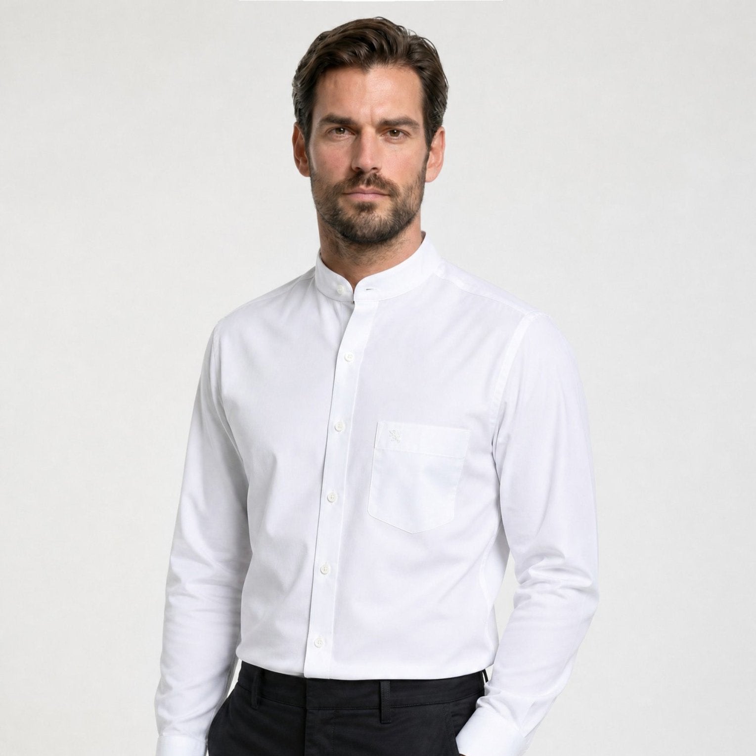 Manchester Camisa de Vestir Cuello Mao color blanco para hombre
