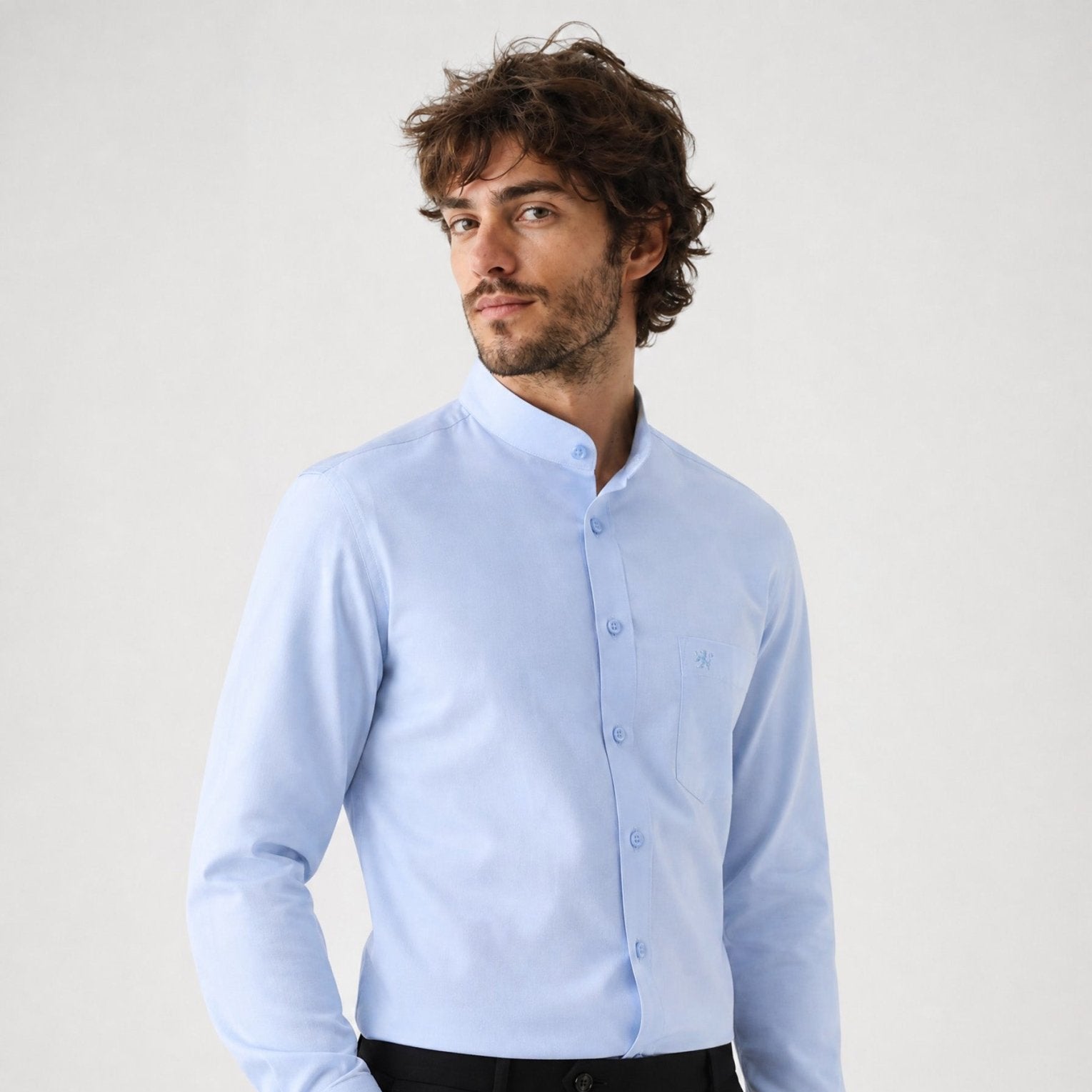 Manchester Camisa de Vestir Cuello Mao color azul para hombre