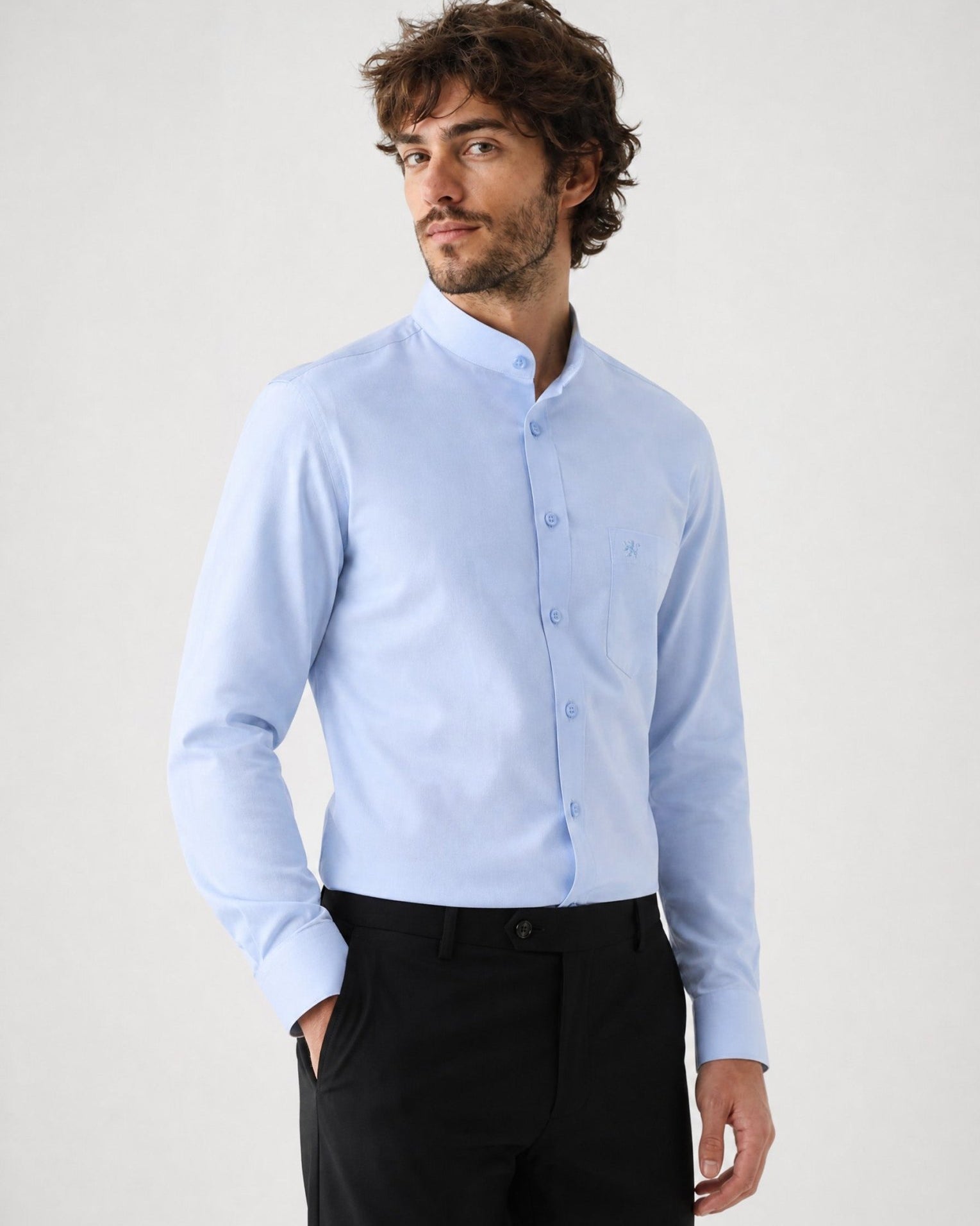 Manchester Camisa de Vestir Cuello Mao color azul para hombre