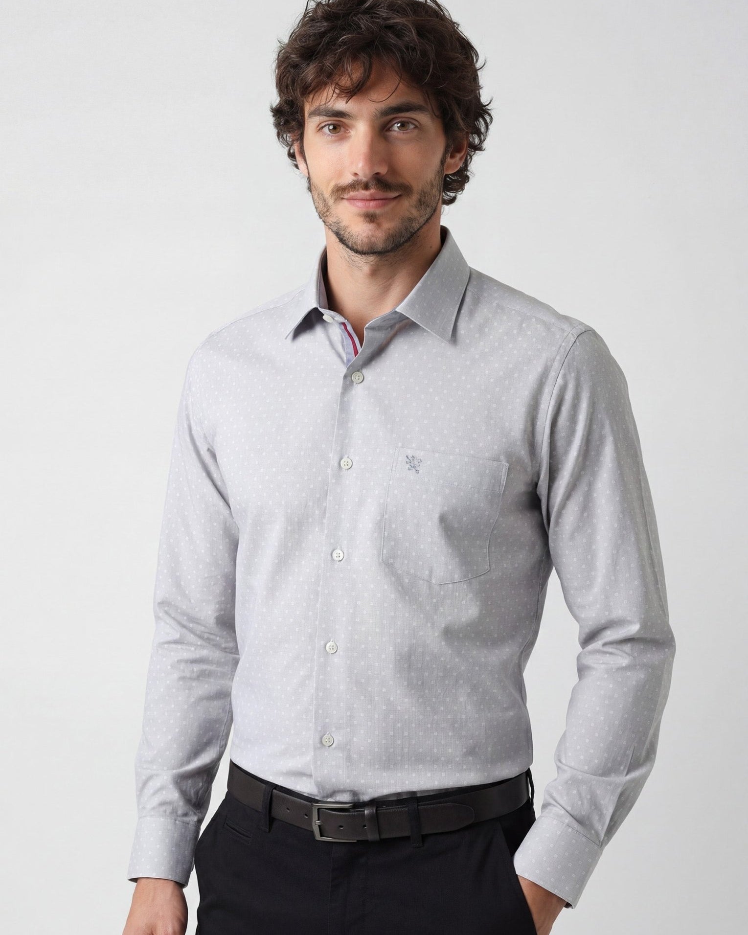 Manchester Camisa de Vestir Elite Patrón Sutil 100% Algodón Manga Larga color negro para hombre