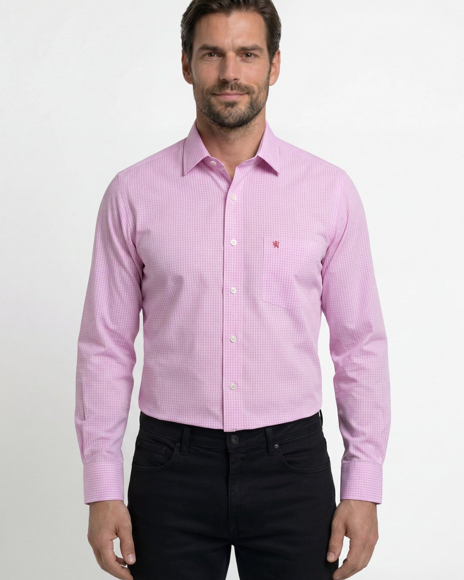 Manchester Camisa de Vestir en Algodón Puro: Regular Fit, Cuello Roma y Puño Ejecutivo color piñon para hombre