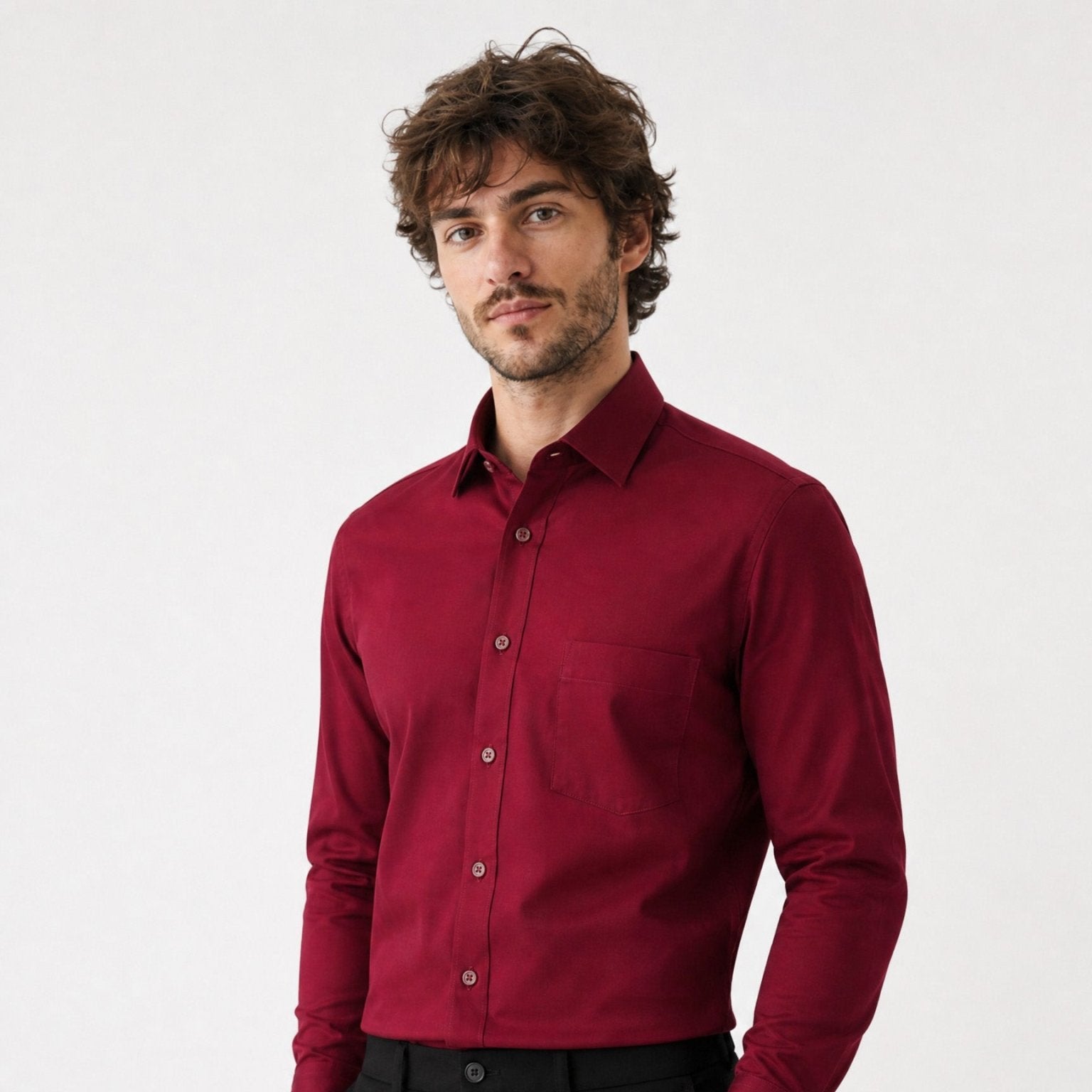 Manchester Camisa de Vestir Lisa Algodón y Poliéster color vino para hombre