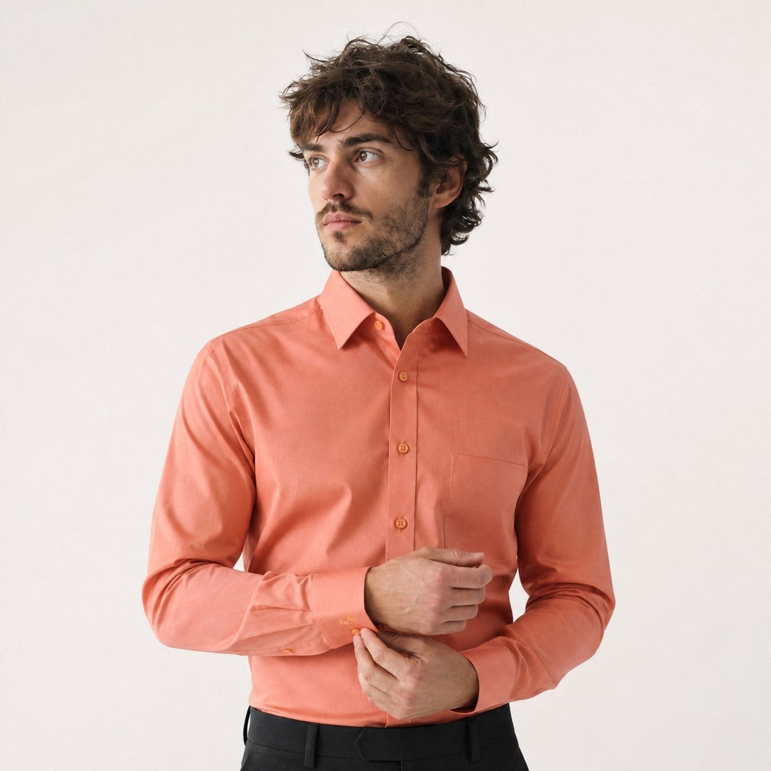 Manchester Camisa de Vestir Lisa Algodón y Poliéster color salmon para hombre