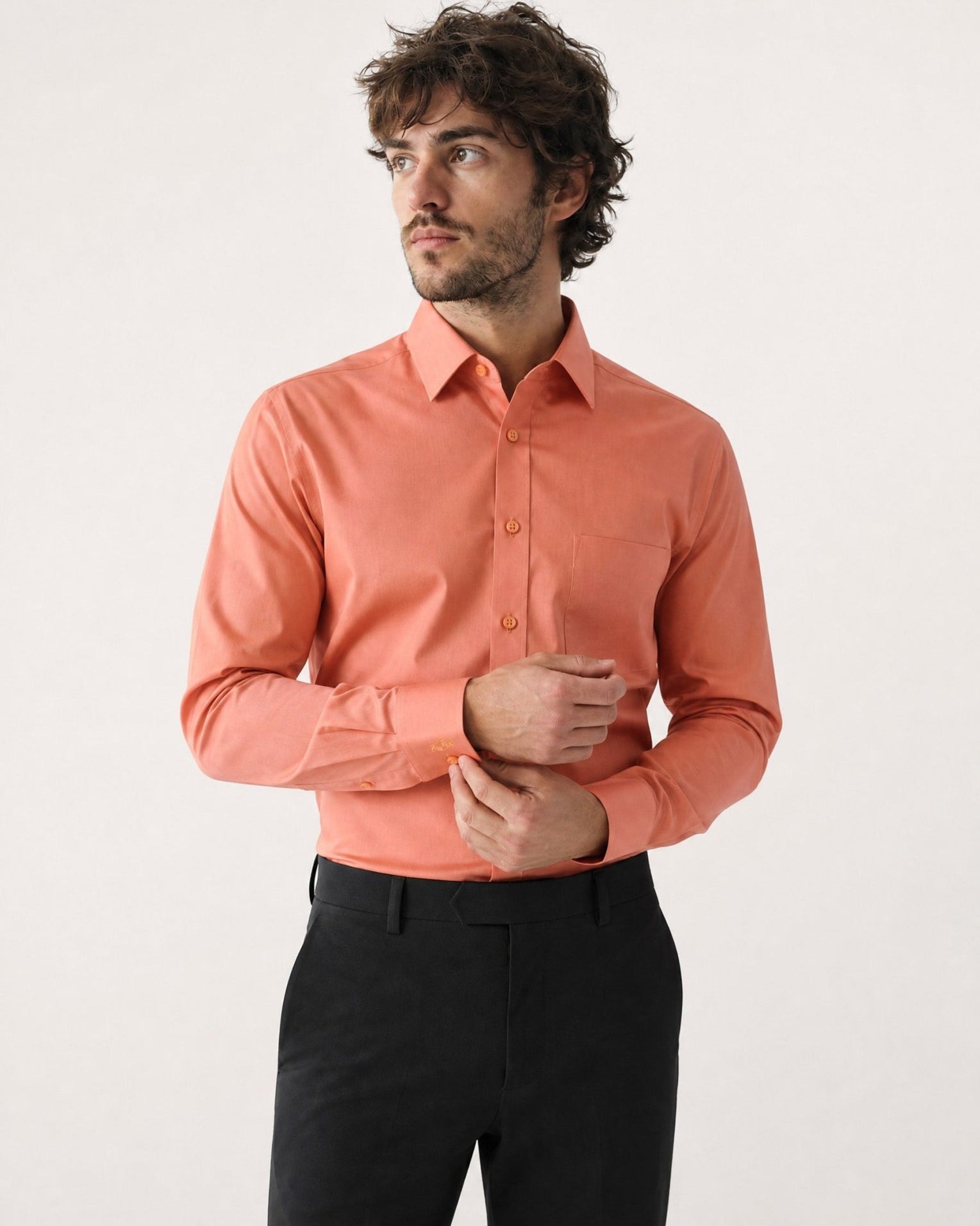 Manchester Camisa de Vestir Lisa Algodón y Poliéster color salmon para hombre