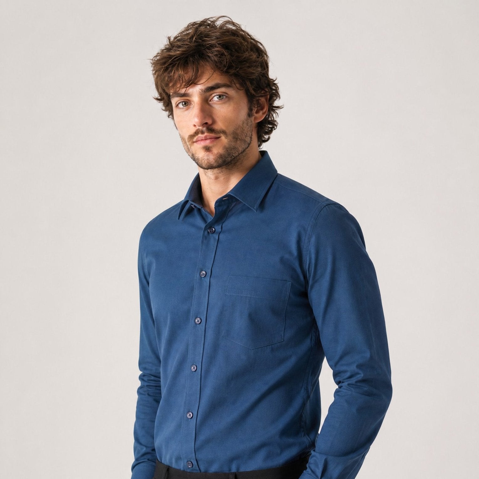 Manchester Camisa de Vestir Lisa Algodón y Poliéster color marino para hombre