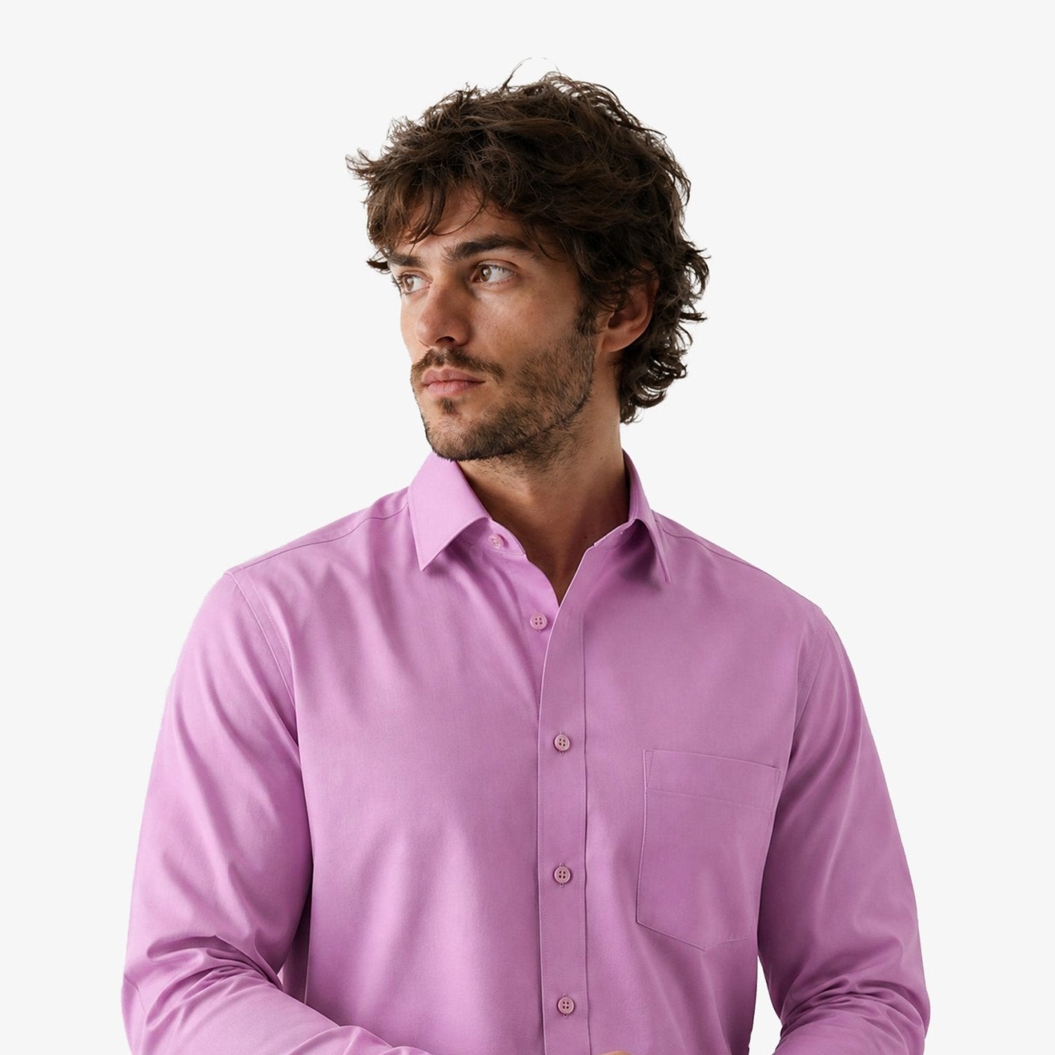 Manchester Camisa de Vestir Lisa Algodón y Poliéster Manga Larga color lavanda para hombre