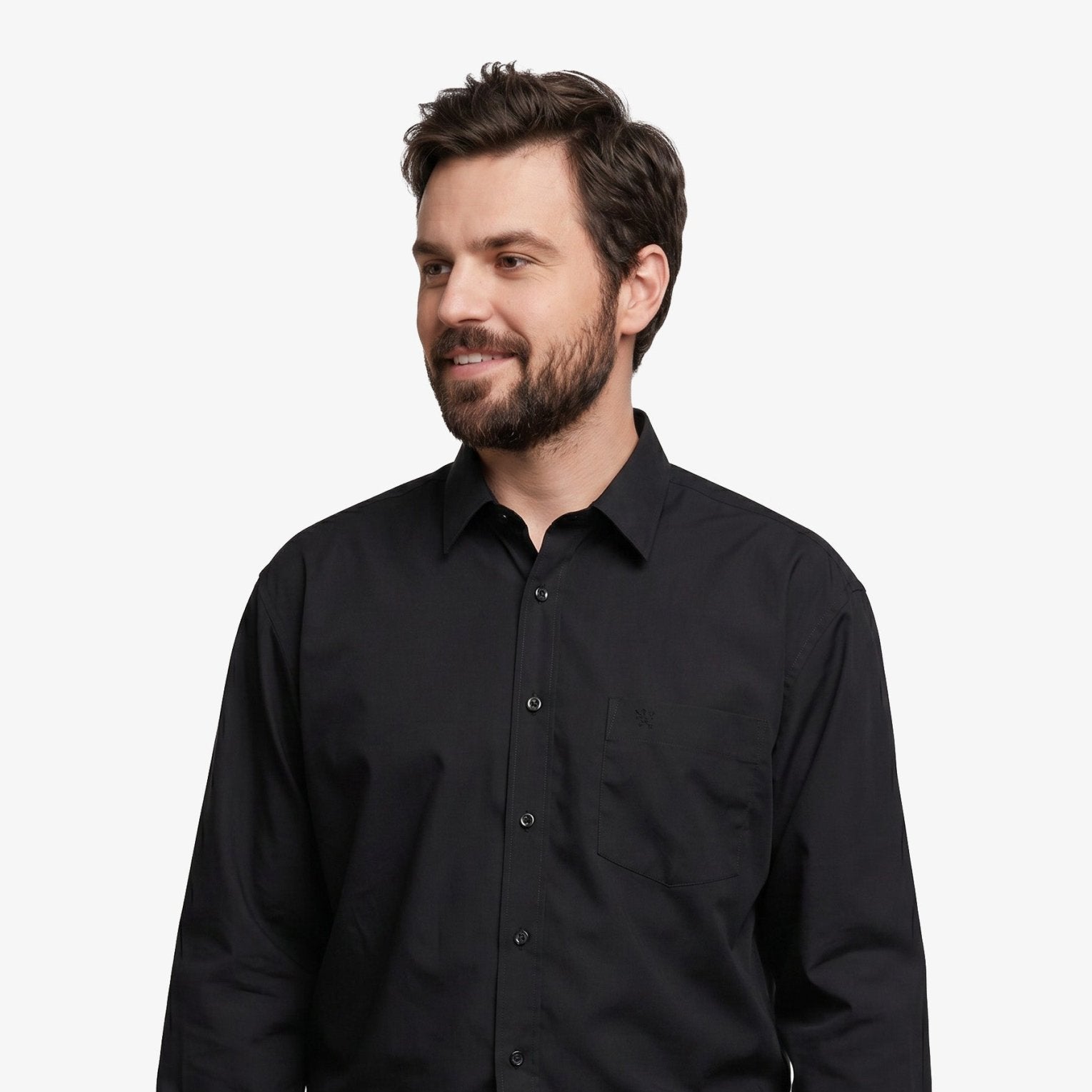 Manchester Camisa de Vestir Lisa Big and Tall Algodón y Poliéster con Cuello Ajustable color negro para hombre