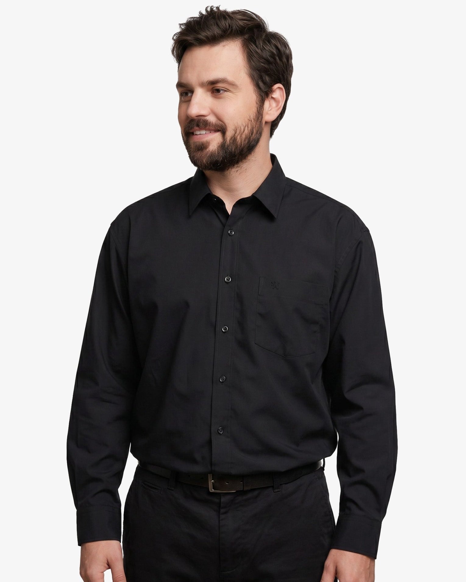 Manchester Camisa de Vestir Lisa Big and Tall Algodón y Poliéster con Cuello Ajustable color negro para hombre