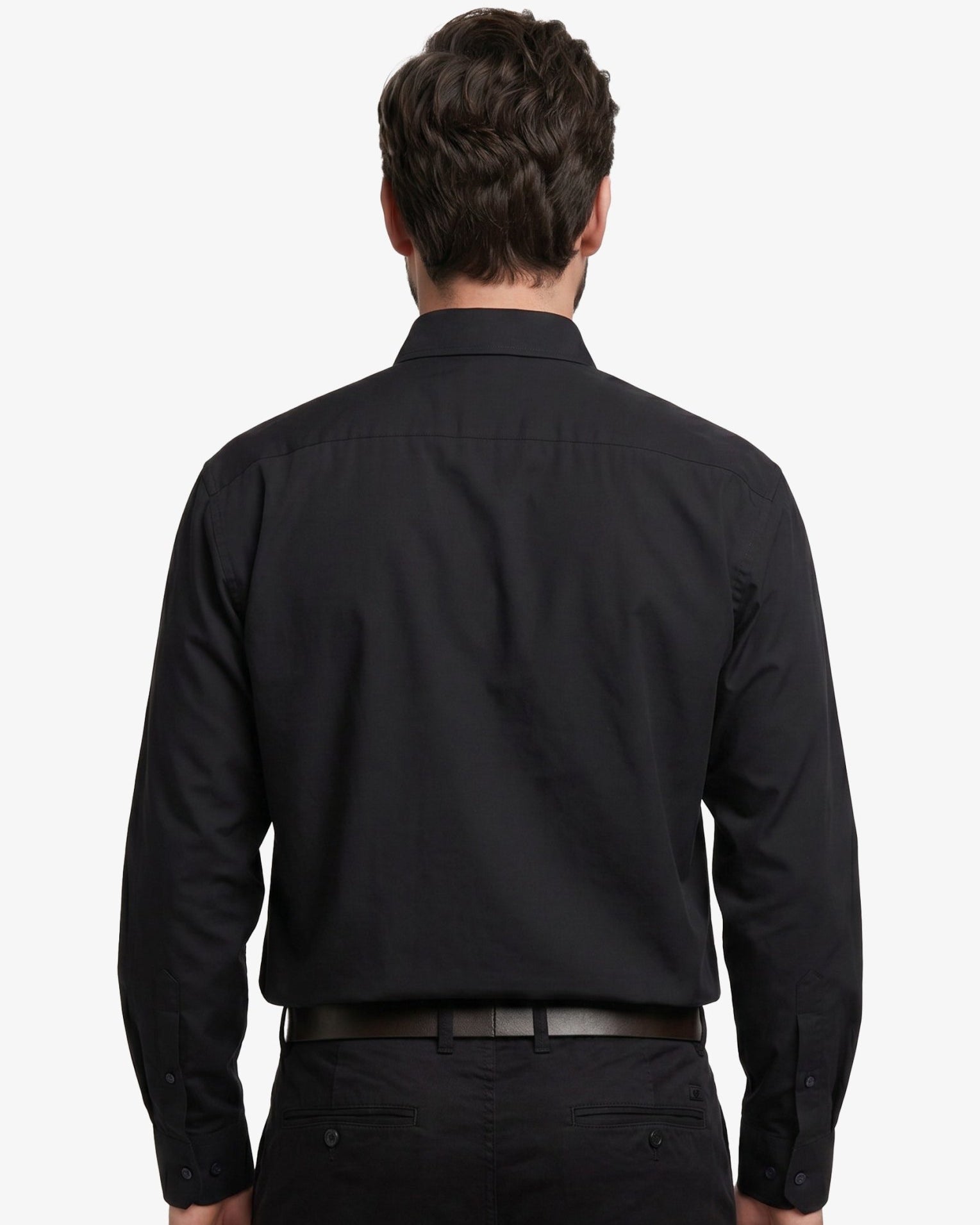 Manchester Camisa de Vestir Lisa Big and Tall Algodón y Poliéster con Cuello Ajustable color negro para hombre