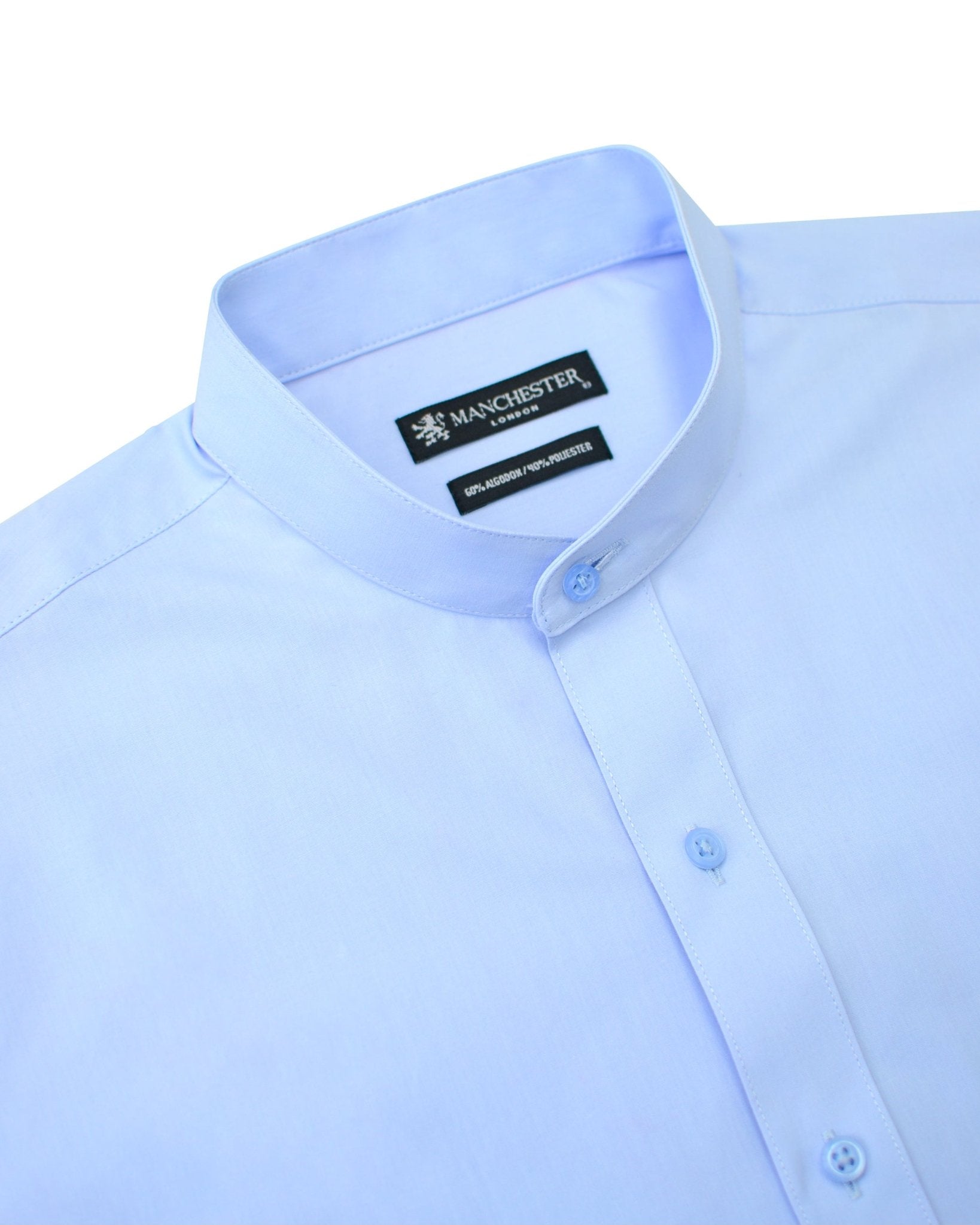 Manchester Camisa de Vestir Lisa con Un Bolsillo y Cuello Mao - Manchester