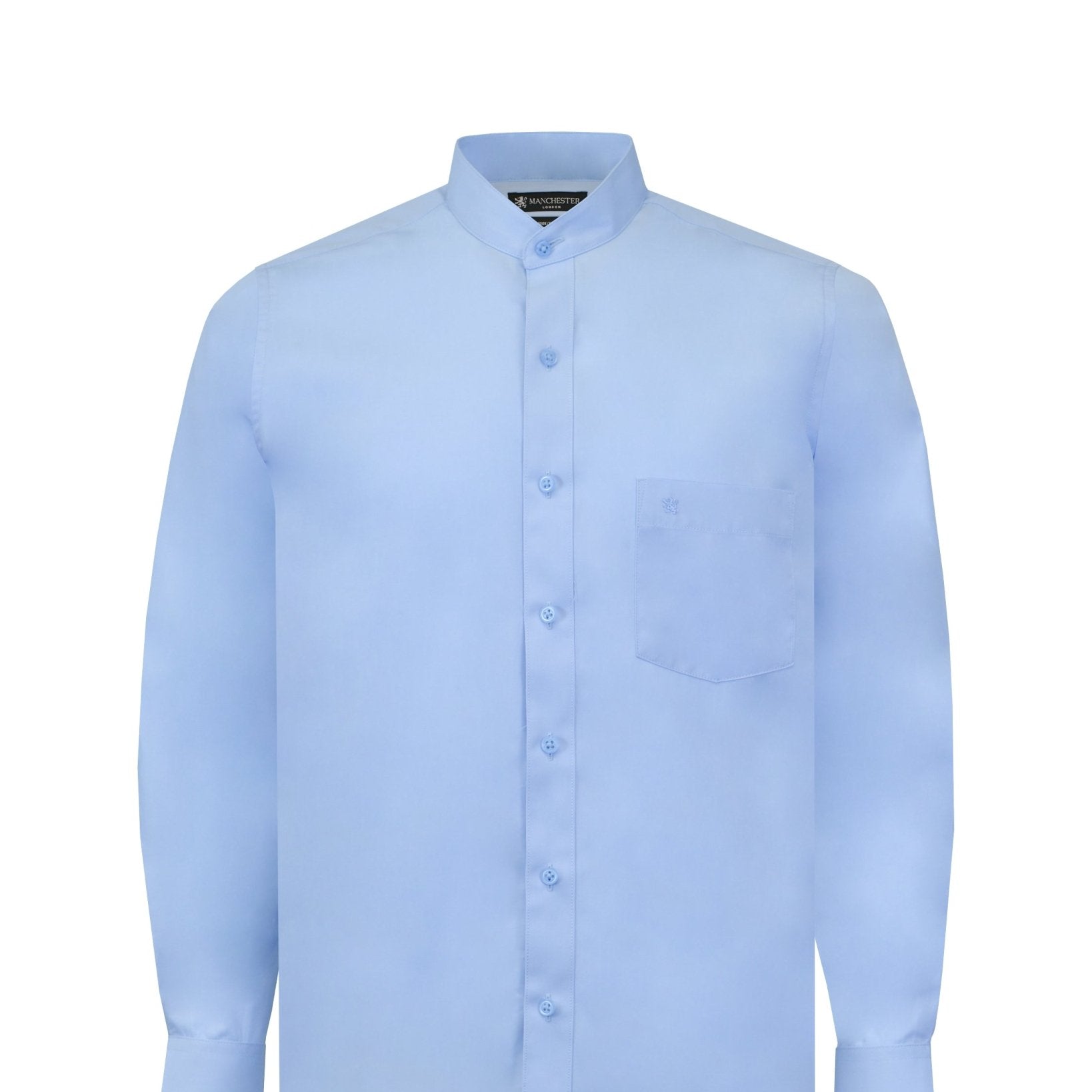 Manchester Camisa de Vestir Lisa con Un Bolsillo y Cuello Mao - Manchester