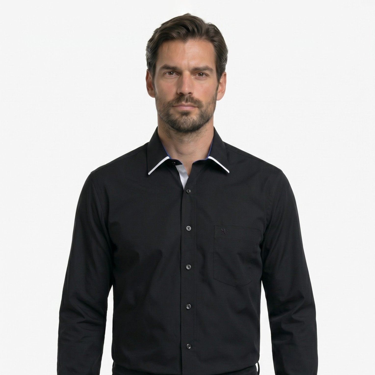 Manchester Camisa de Vestir Lisa Corte Slim Fit Cuello Roma color negro para hombre