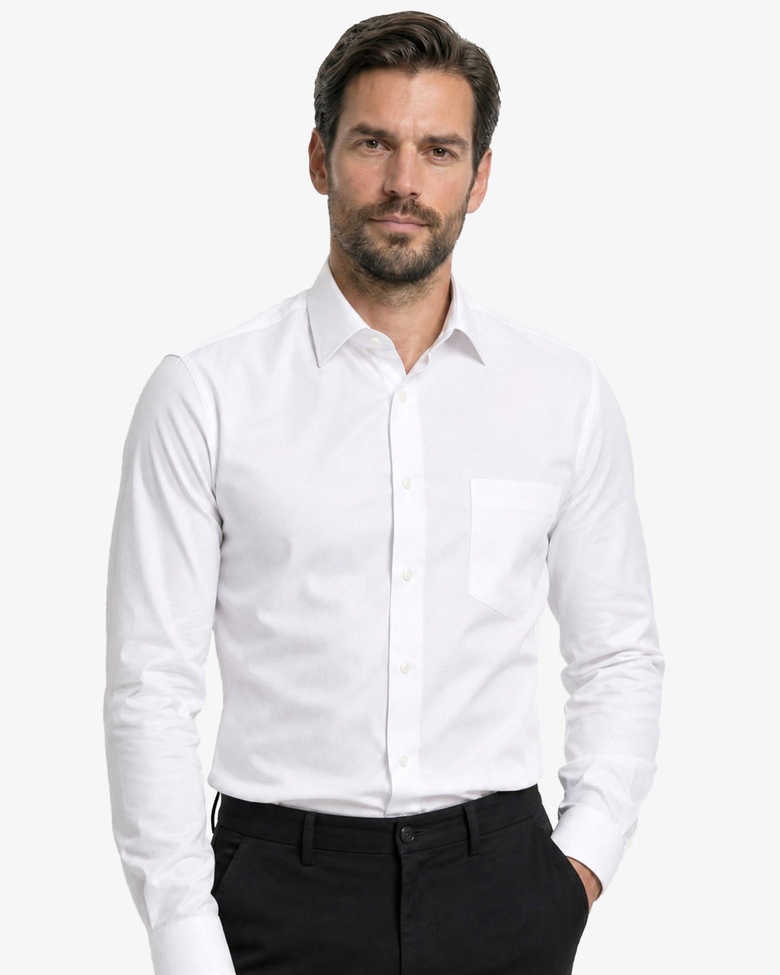Manchester Camisa de Vestir Lisa Poliéster y Algodón Manga Larga color blanco para hombre