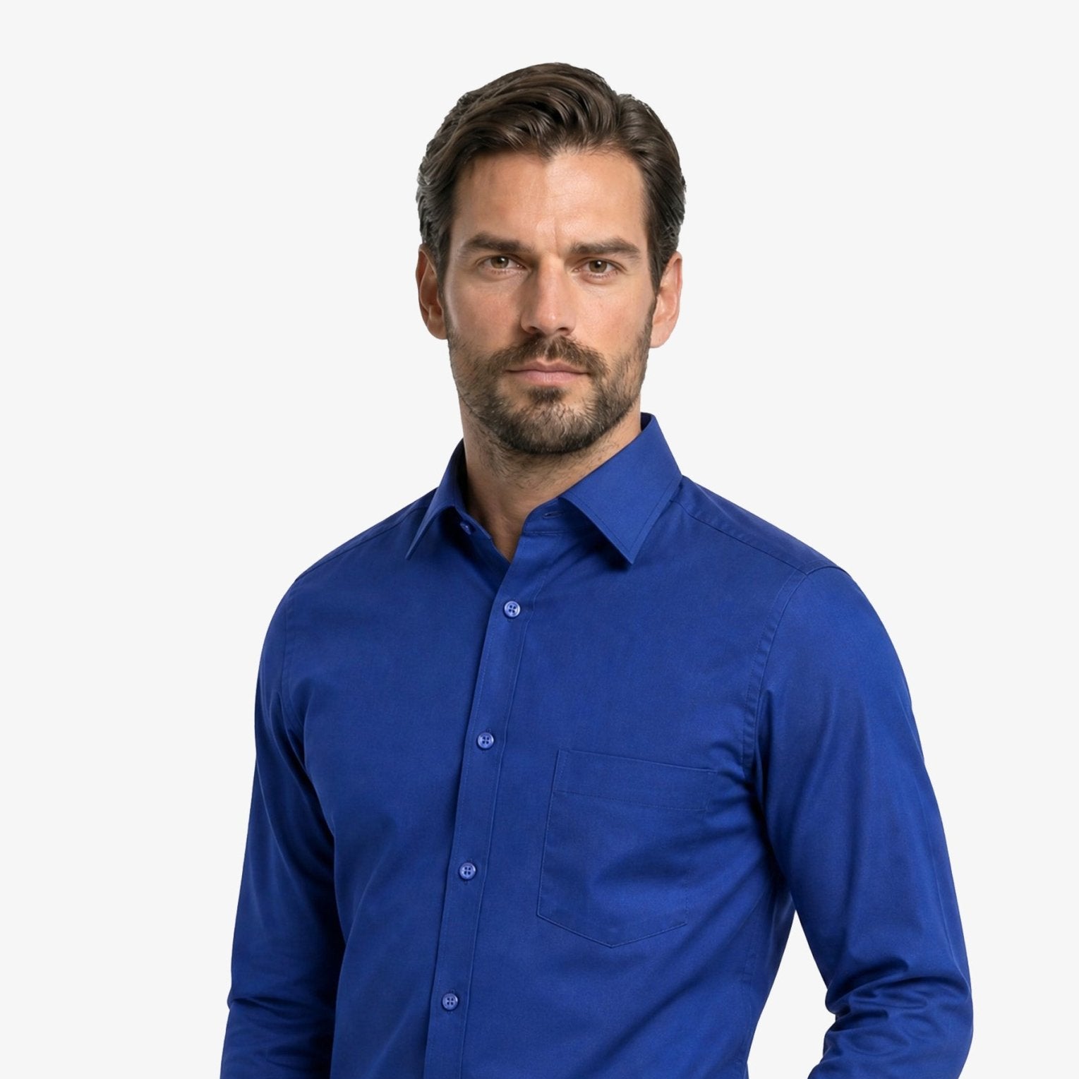 Manchester Camisa de Vestir Lisa Poliéster y Algodón Manga Larga color marino para hombre