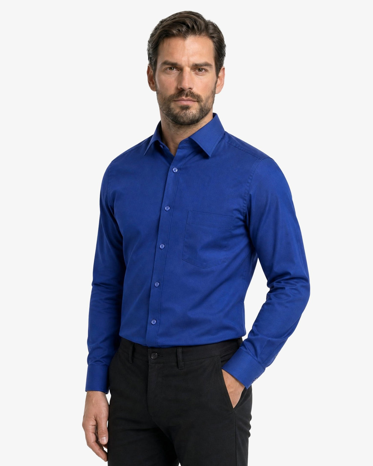 Manchester Camisa de Vestir Lisa Poliéster y Algodón Manga Larga - Manchester