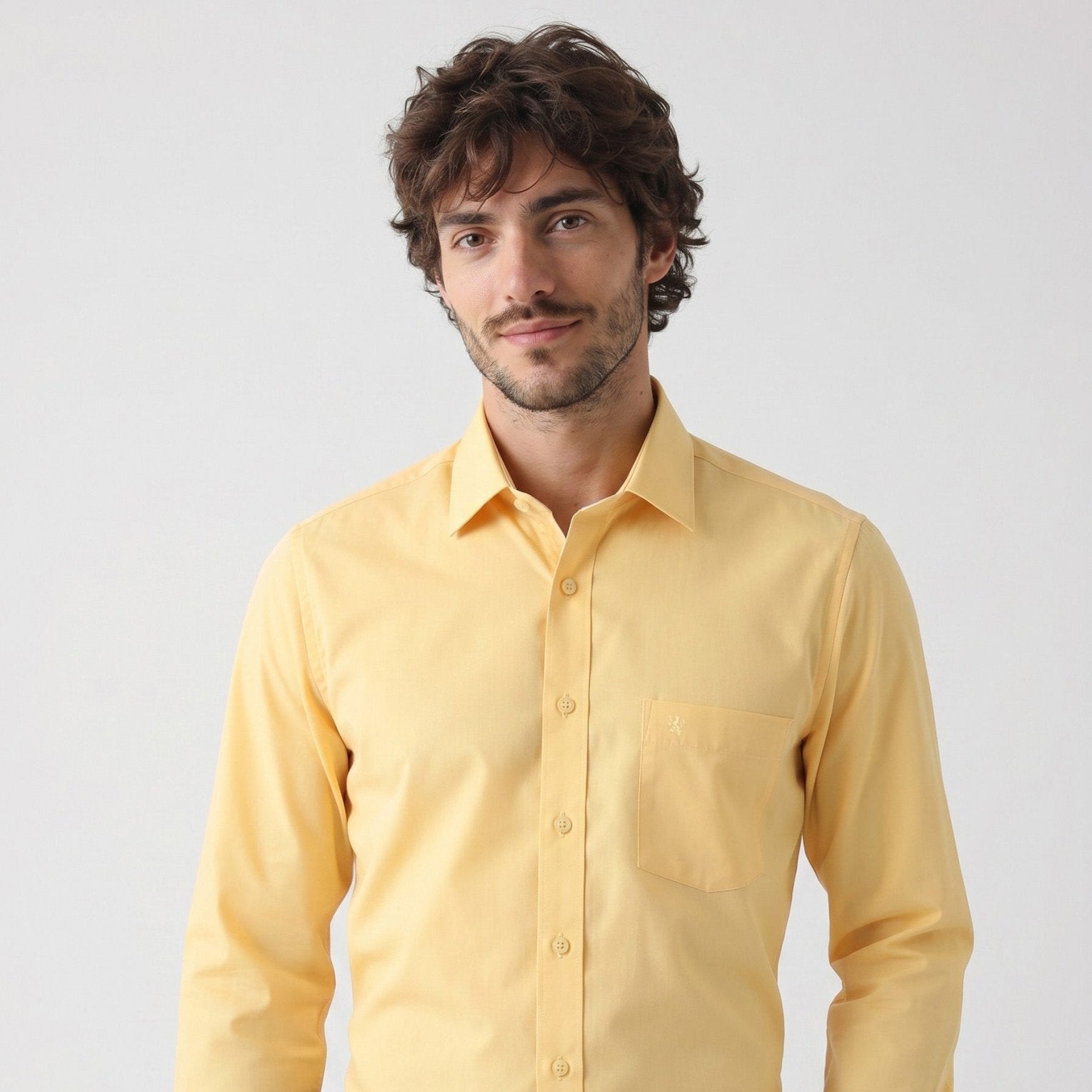 Manchester Camisa de Vestir Lisa Slim Fit con Puño Convertible y Un Bolsillo Mezcla Algodón color trigo para hombre