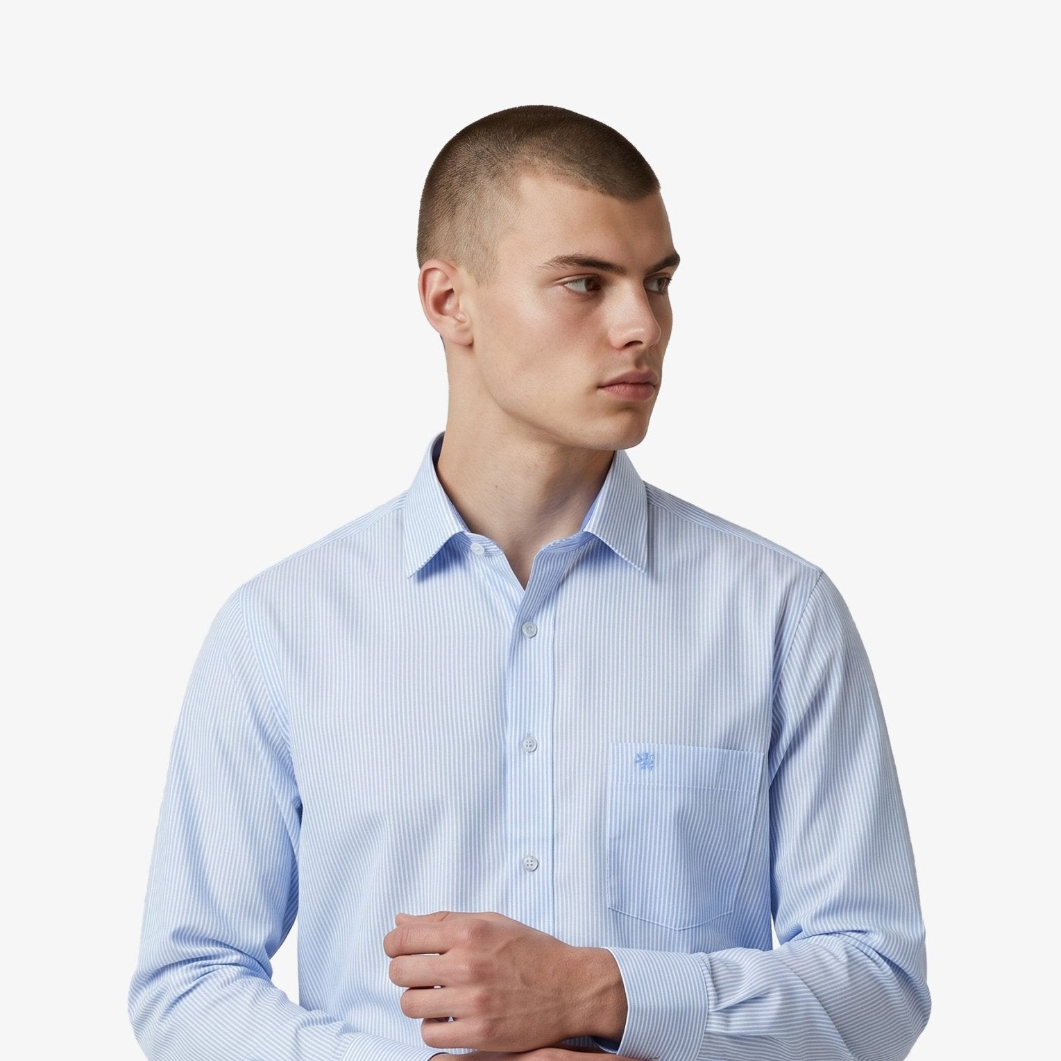 Manchester Camisa de Vestir Regular Fit a Rayas color celeste para hombre