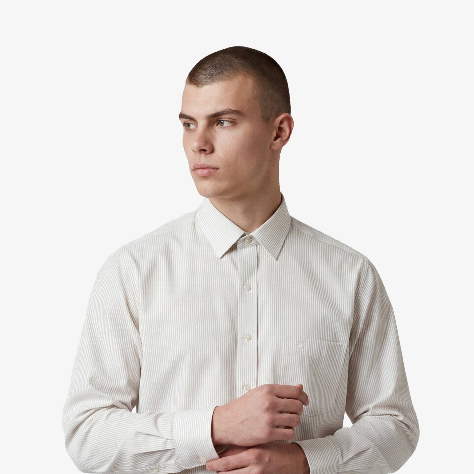 Manchester Camisa de Vestir Regular Fit a Rayas color beige para hombre