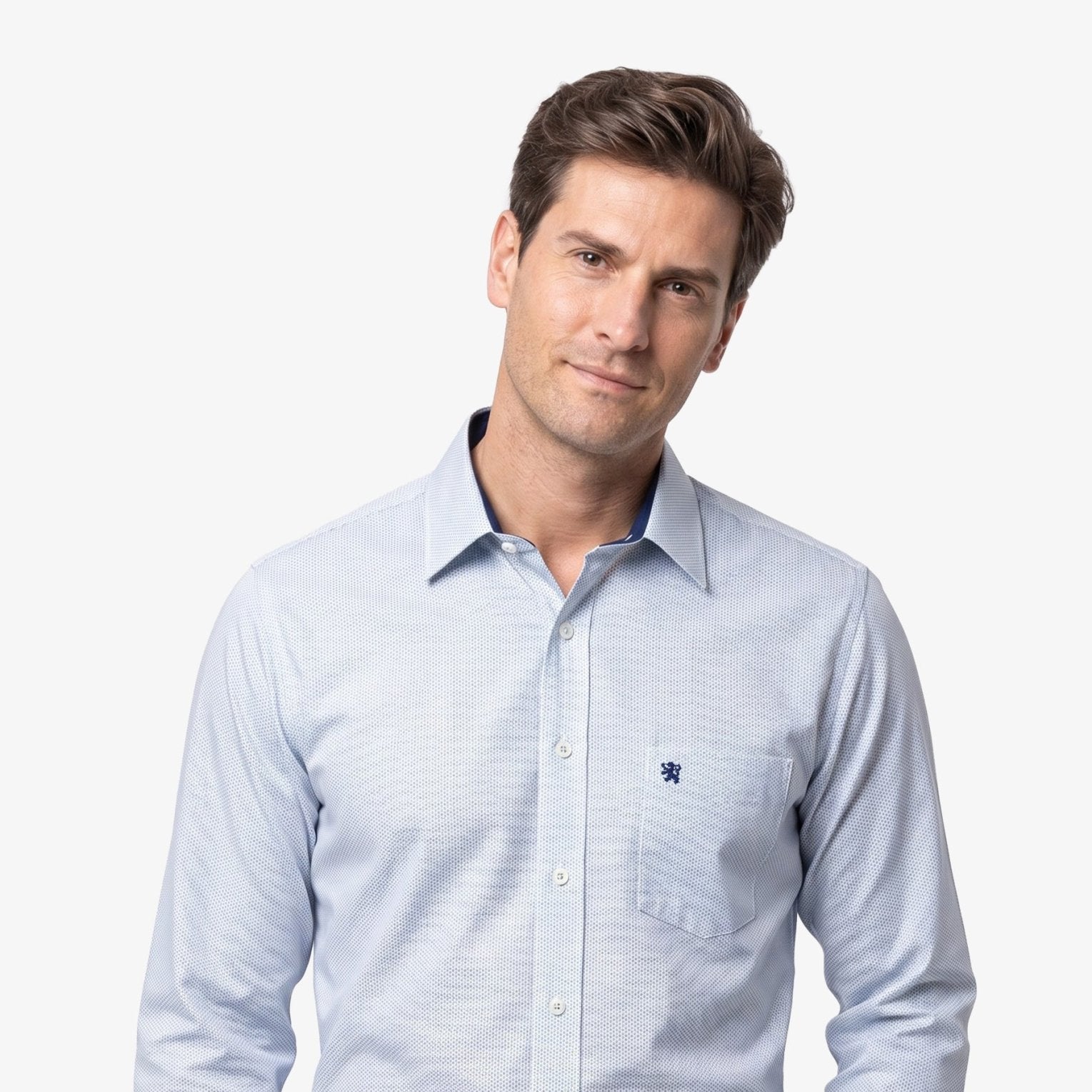 Manchester Camisa de Vestir Regular Fit con Diseño de Círculos Pequeños en Algodón y Puño Convertible - Manchester