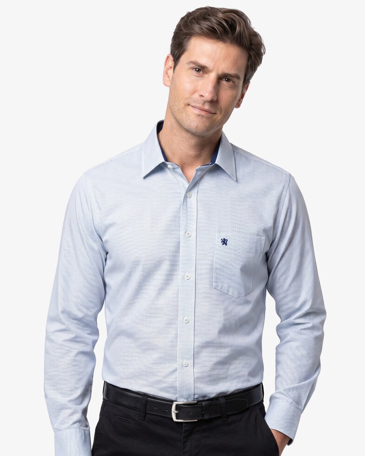 Manchester Camisa de Vestir Regular Fit con Diseño de Círculos Pequeños en Algodón y Puño Convertible - Manchester