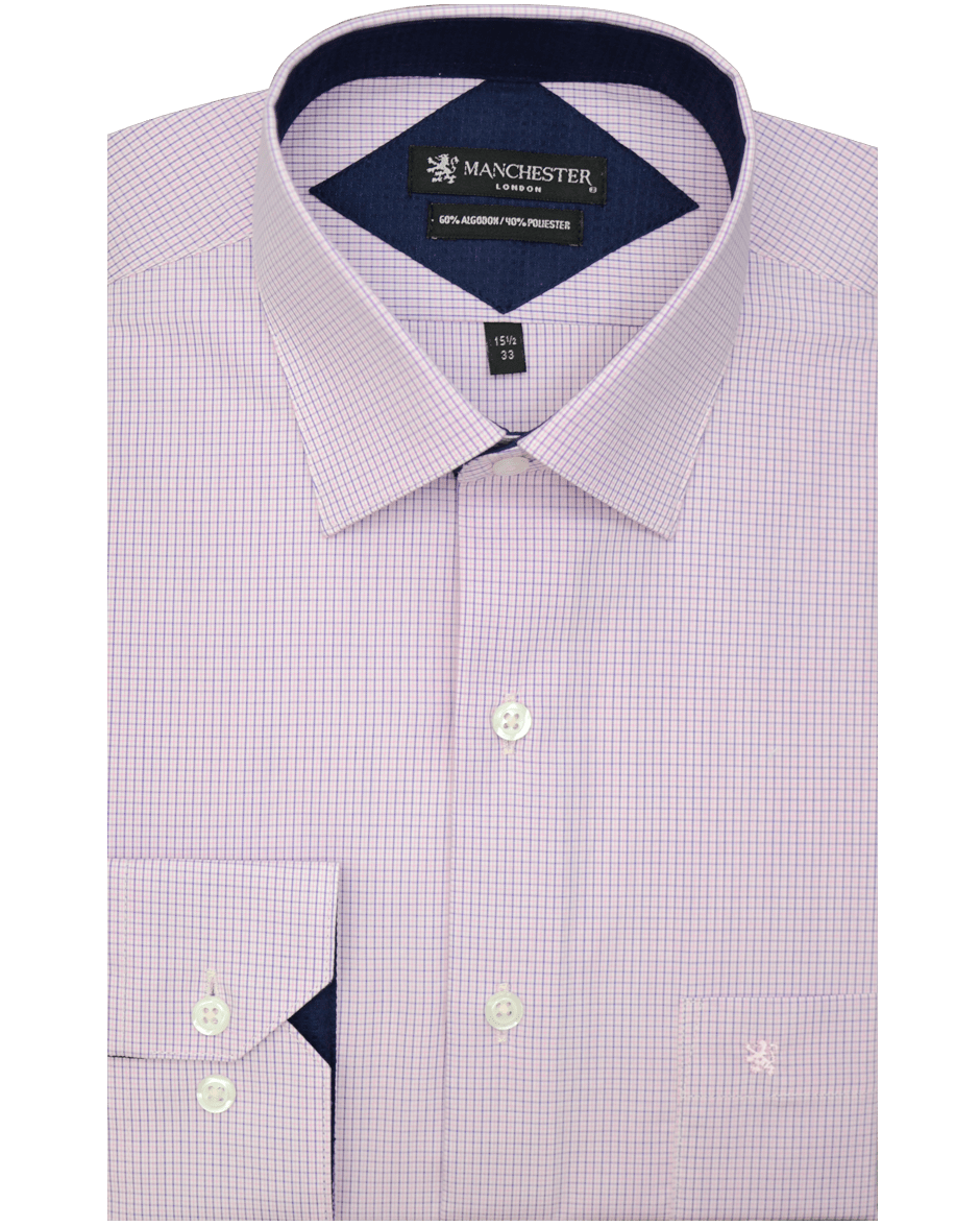 Manchester Camisa de Vestir Regular Fit Estampado de Cuadros Pequeños en Algodón - Poliéster - Manchester