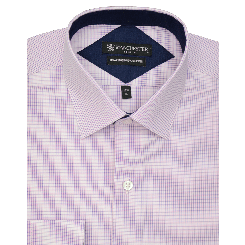 Manchester Camisa de Vestir Regular Fit Estampado de Cuadros Pequeños en Algodón - Poliéster - Manchester