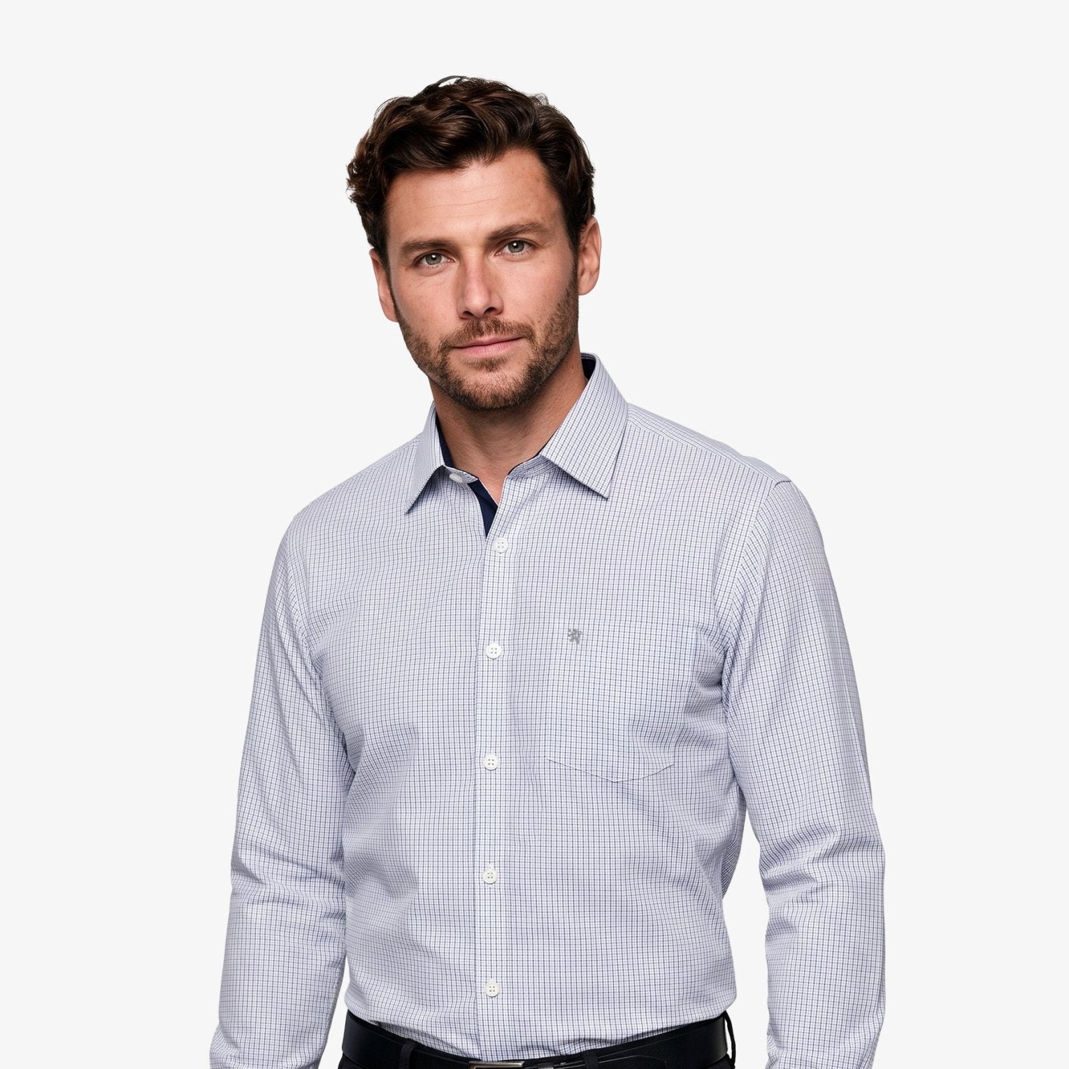Manchester Camisa de Vestir Regular Fit Estampado de Cuadros Pequeños en Algodón-Poliéster - Manchester