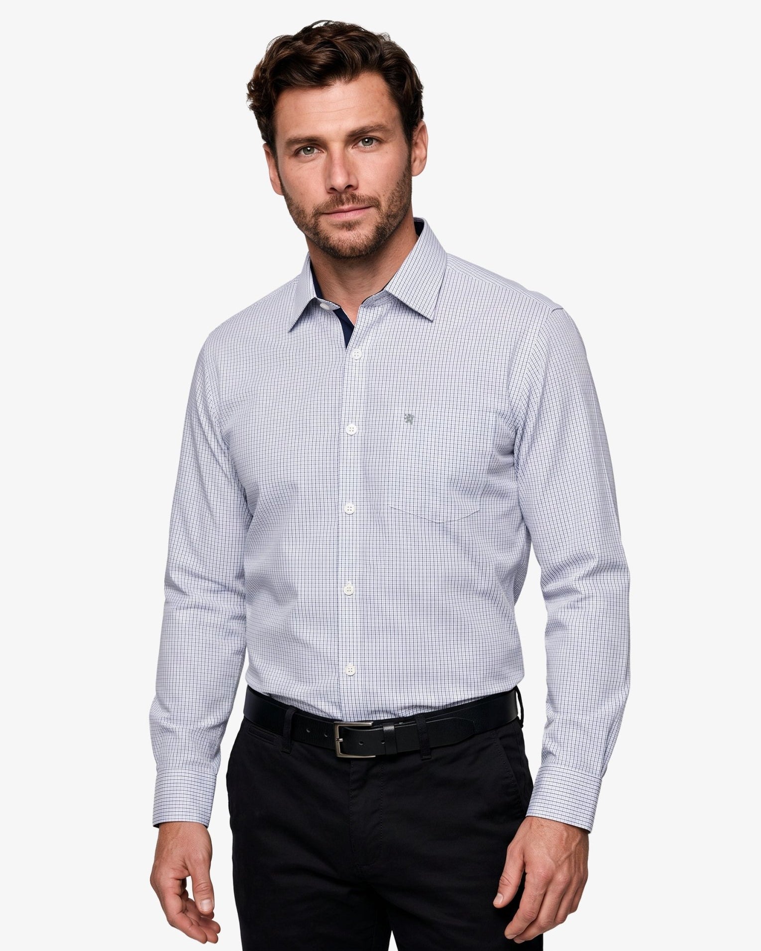 Manchester Camisa de Vestir Regular Fit Estampado de Cuadros Pequeños en Algodón-Poliéster - Manchester