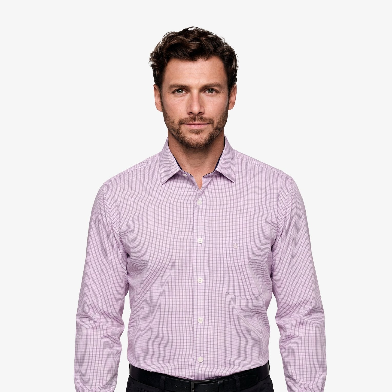 Manchester Camisa de Vestir Regular Fit Estampado de Cuadros Pequeños en Algodón-Poliéster - Manchester