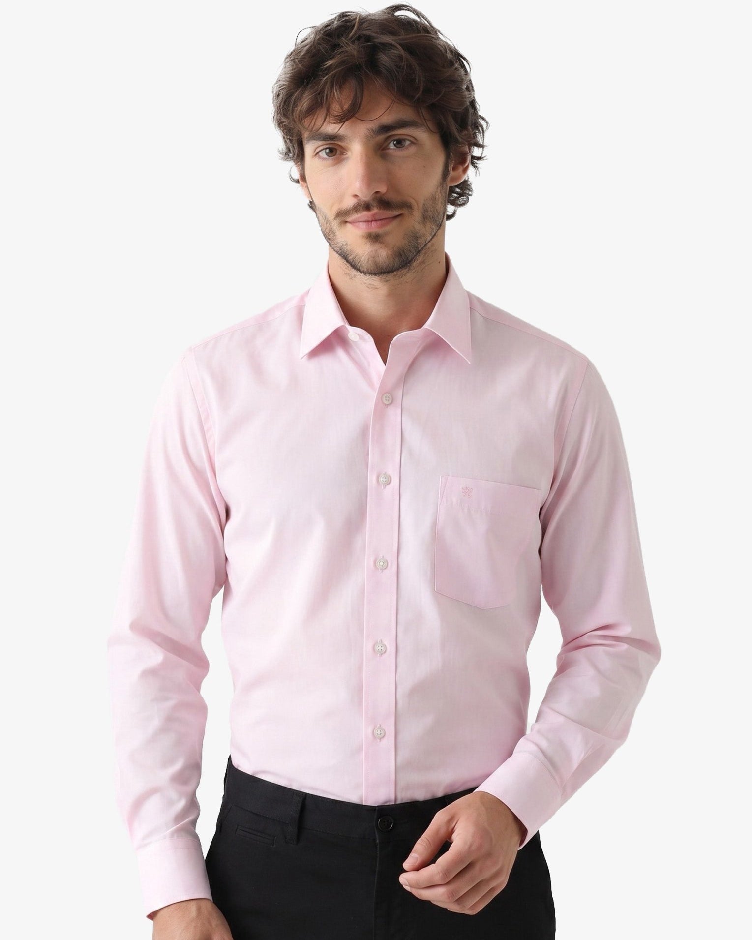 Manchester Camisa de Vestir Slim Fit Algodón y Poliéster- Manga Larga color rosa para hombre