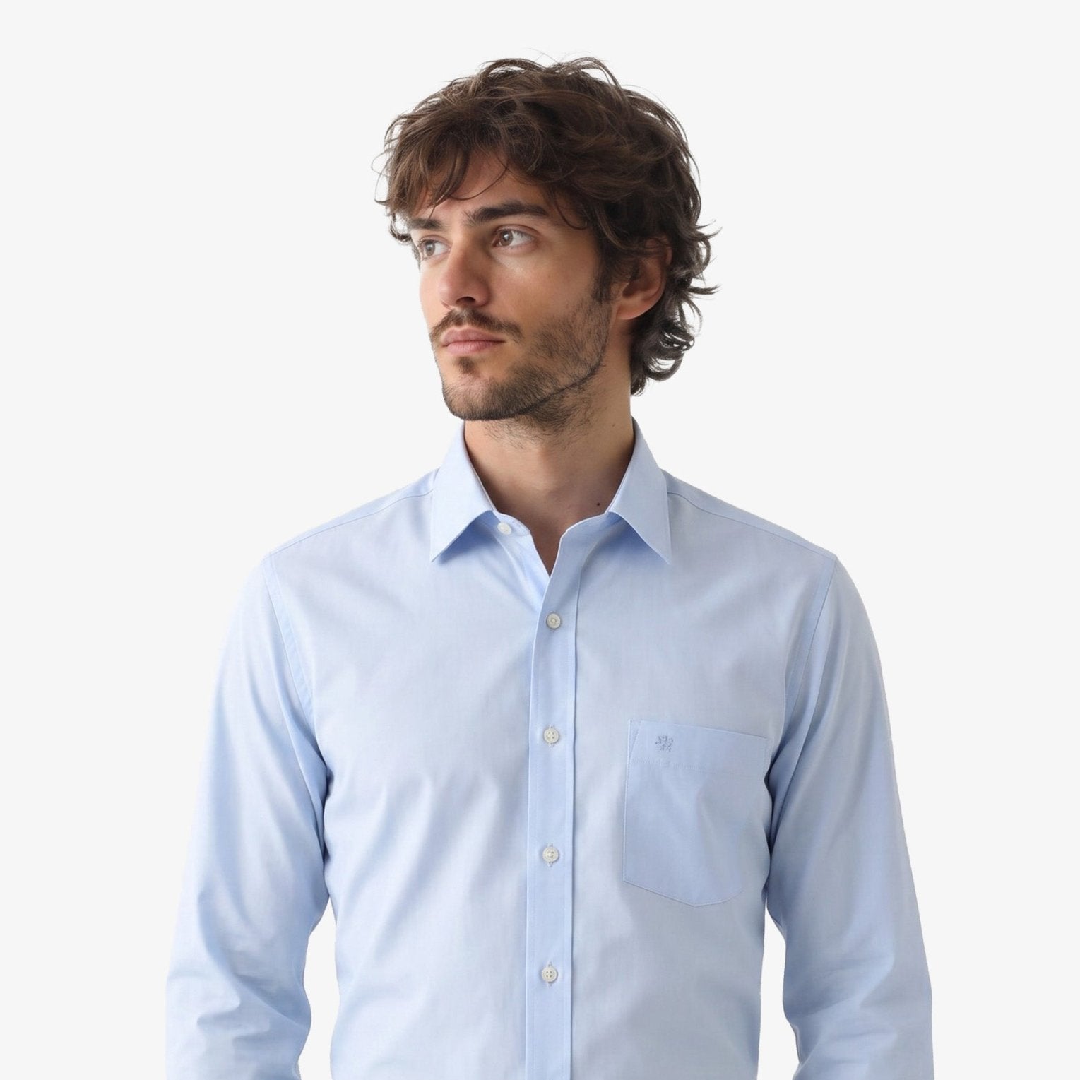 Manchester Camisa de Vestir Slim Fit Algodón y Poliéster- Manga Larga color celeste para hombre