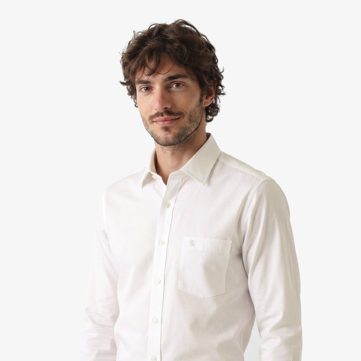 Manchester Camisa de Vestir Slim Fit Algodón y Poliéster- Manga Larga color hueso para hombre