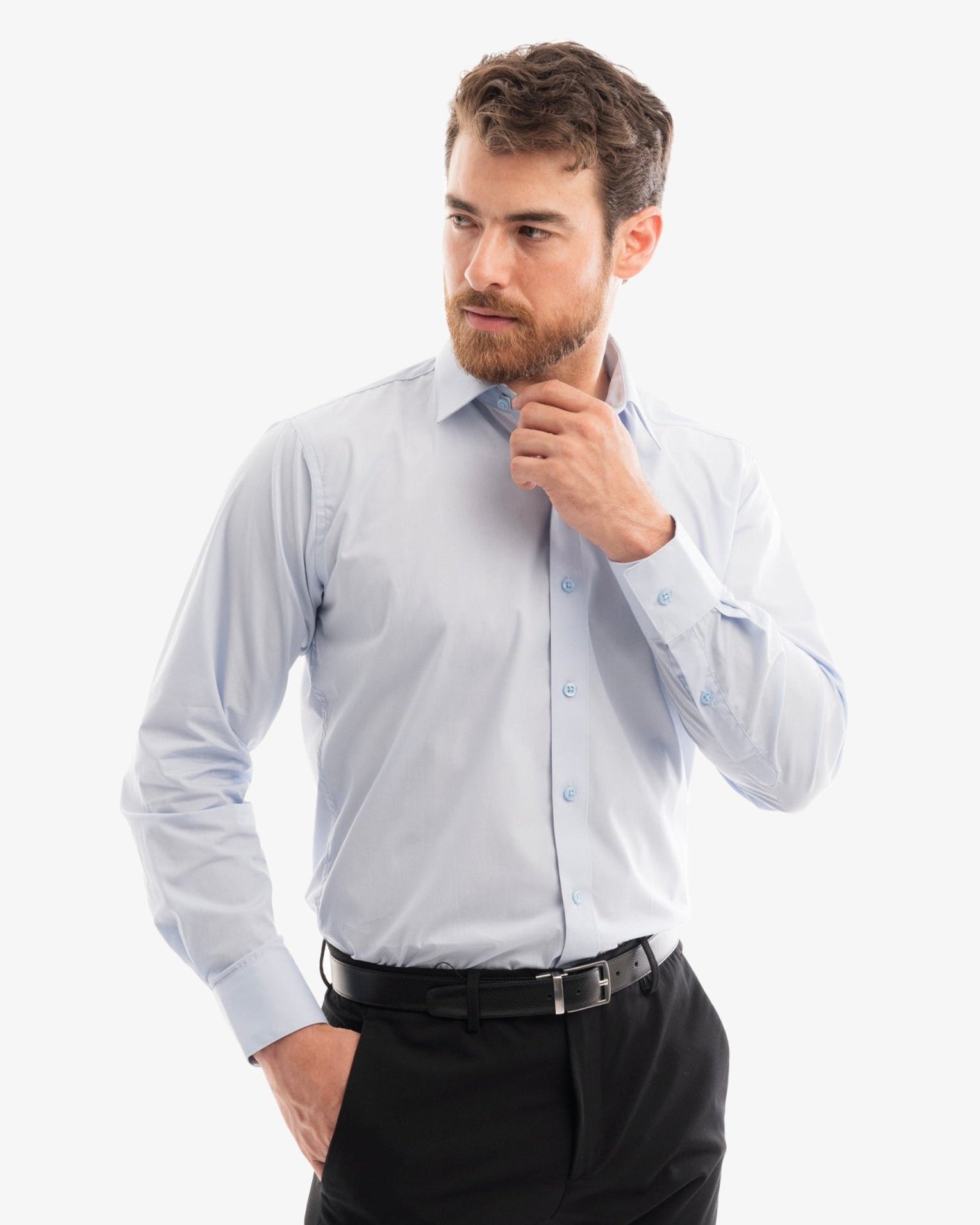 Manchester Camisa de Vestir Slim Fit con Cuello Ajustable y Puño Convertible de Algodón y Poliéster - Manchester