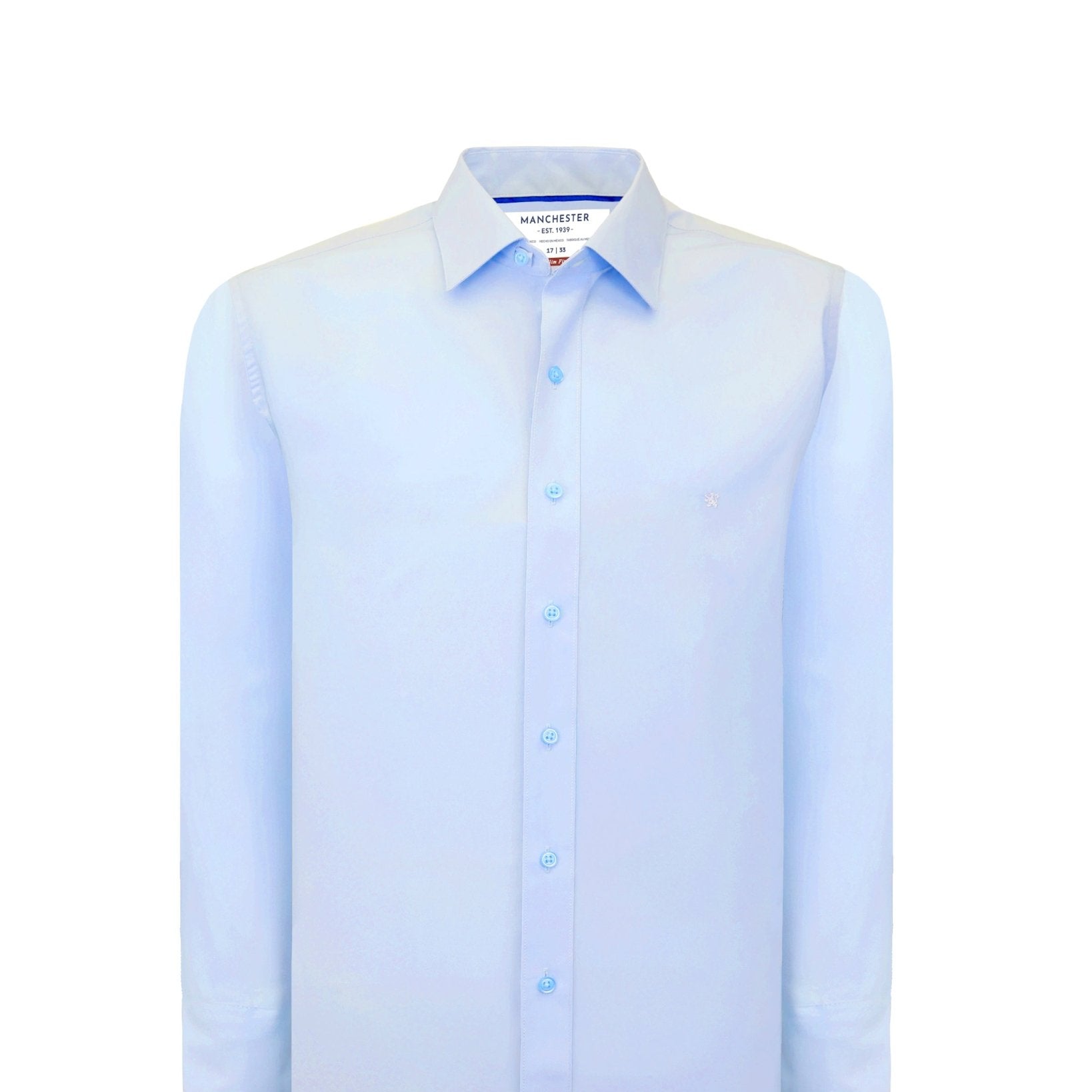 Manchester Camisa de Vestir Slim Fit con Cuello Ajustable y Puño Convertible de Algodón y Poliéster - Manchester