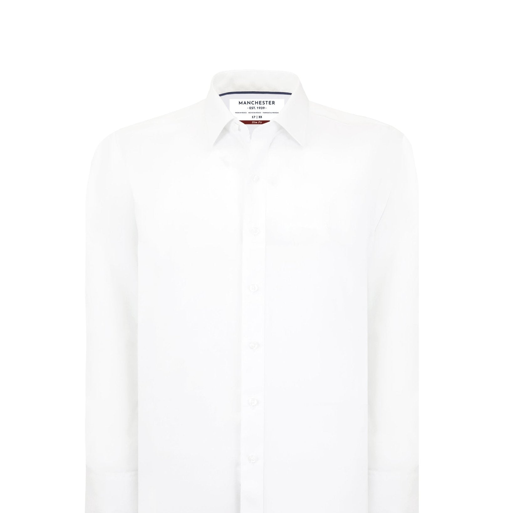 Manchester Camisa de Vestir Slim Fit con Cuello Ajustable y Puño Convertible de Algodón y Poliéster - Manchester