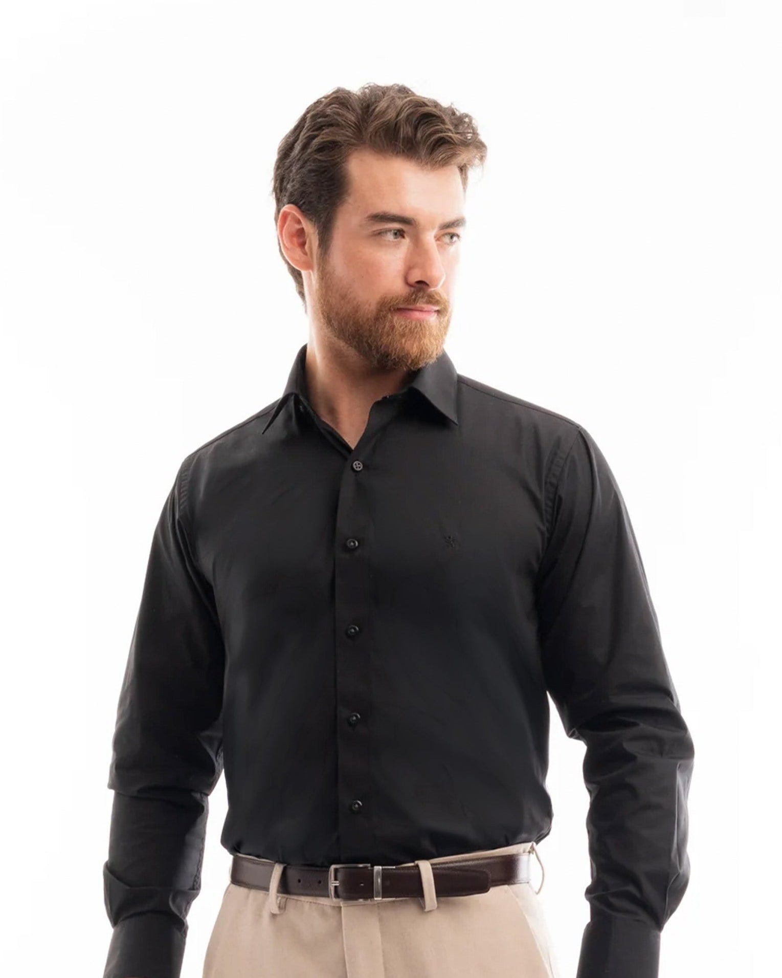 Manchester Camisa de Vestir Slim Fit con Cuello Ajustable y Puño Convertible de Algodón y Poliéster - Manchester