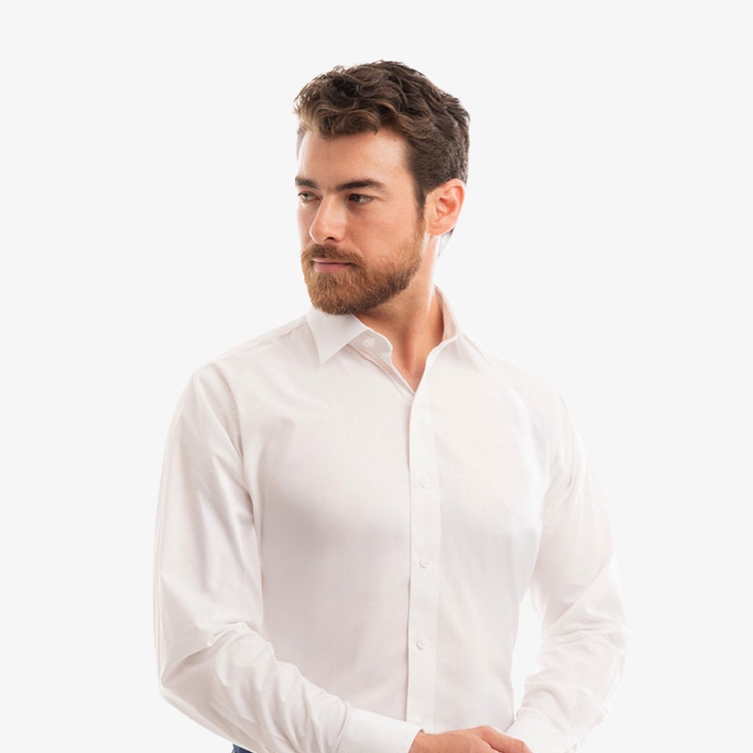 Manchester Camisa de Vestir Slim Fit con Cuello Ajustable y Puño Convertible de Algodón y Poliéster - Manchester