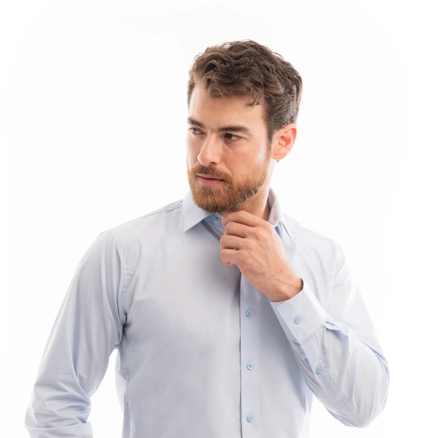 Manchester Camisa de Vestir Slim Fit con Cuello Ajustable y Puño Convertible de Algodón y Poliéster - Manchester