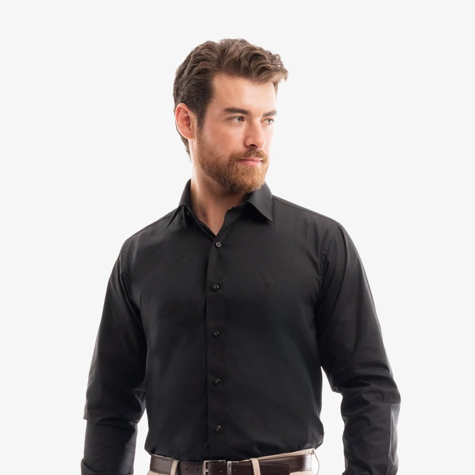 Manchester Camisa de Vestir Slim Fit con Cuello Ajustable y Puño Convertible de Algodón y Poliéster - Manchester