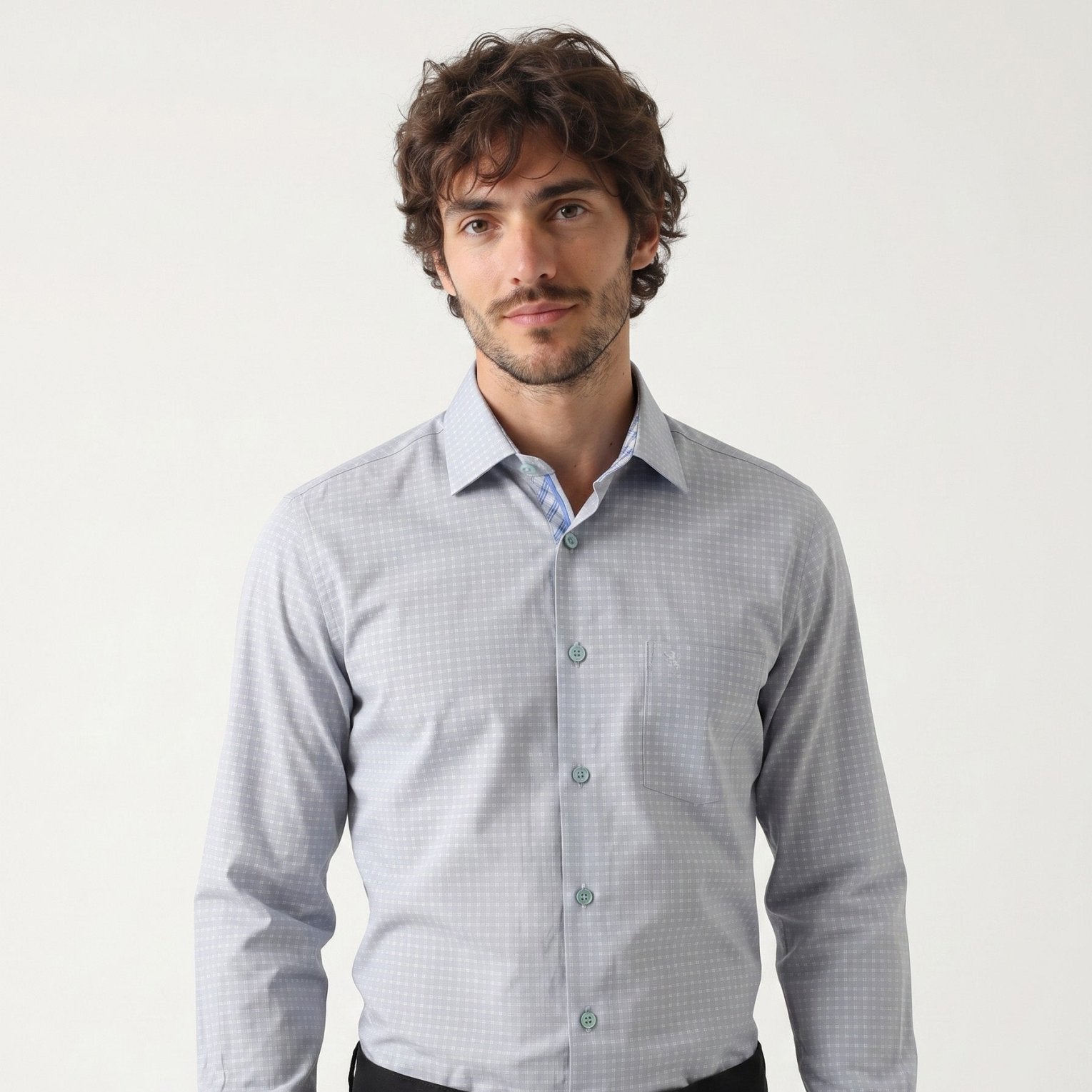 Manchester Camisa de Vestir Slim Fit Cuadrados Sutiles Manga Larga color gris para hombre