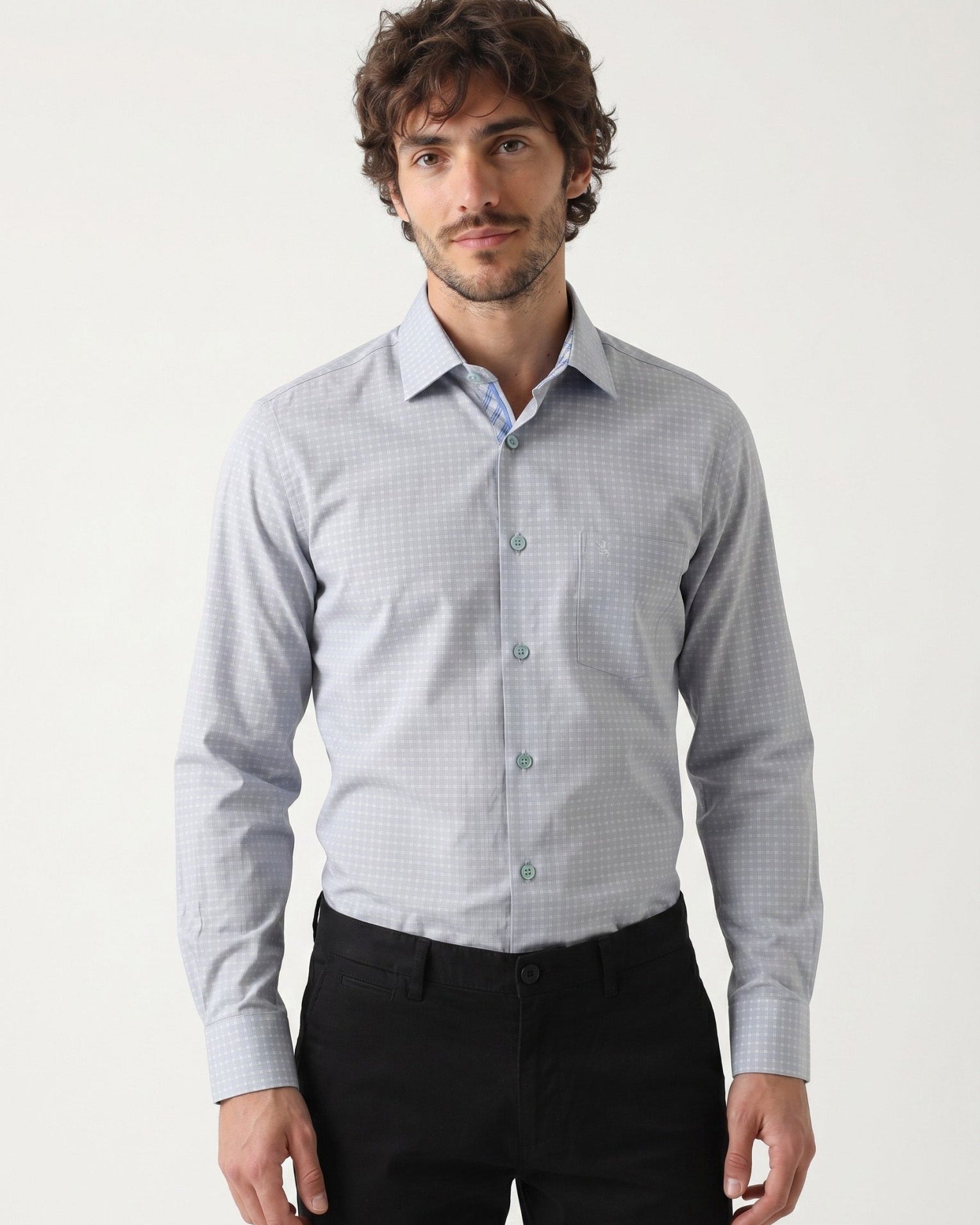 Manchester Camisa de Vestir Slim Fit Cuadrados Sutiles Manga Larga color gris para hombre