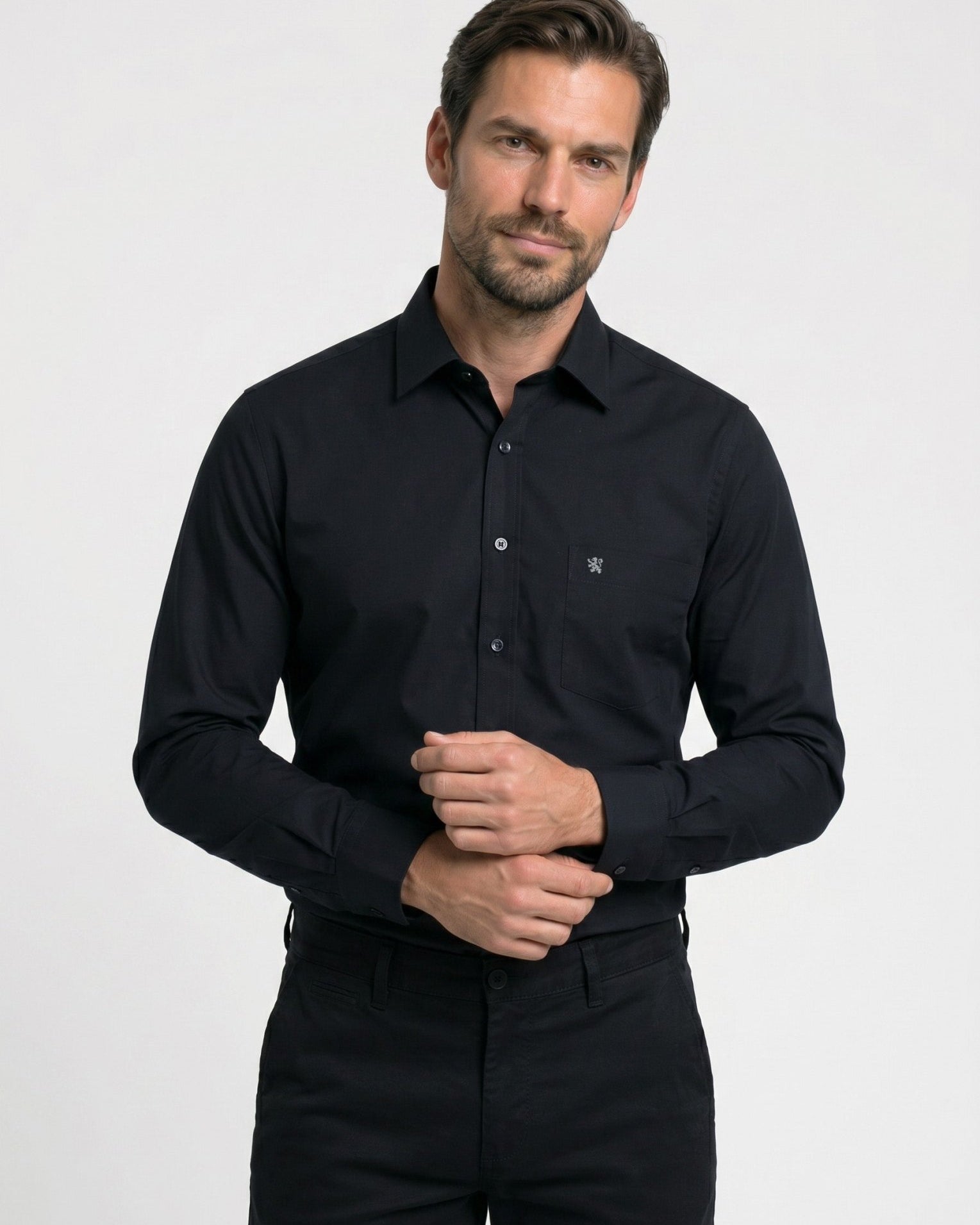 Manchester Camisa de Vestir Slim Fit en Algodon color negro para hombre