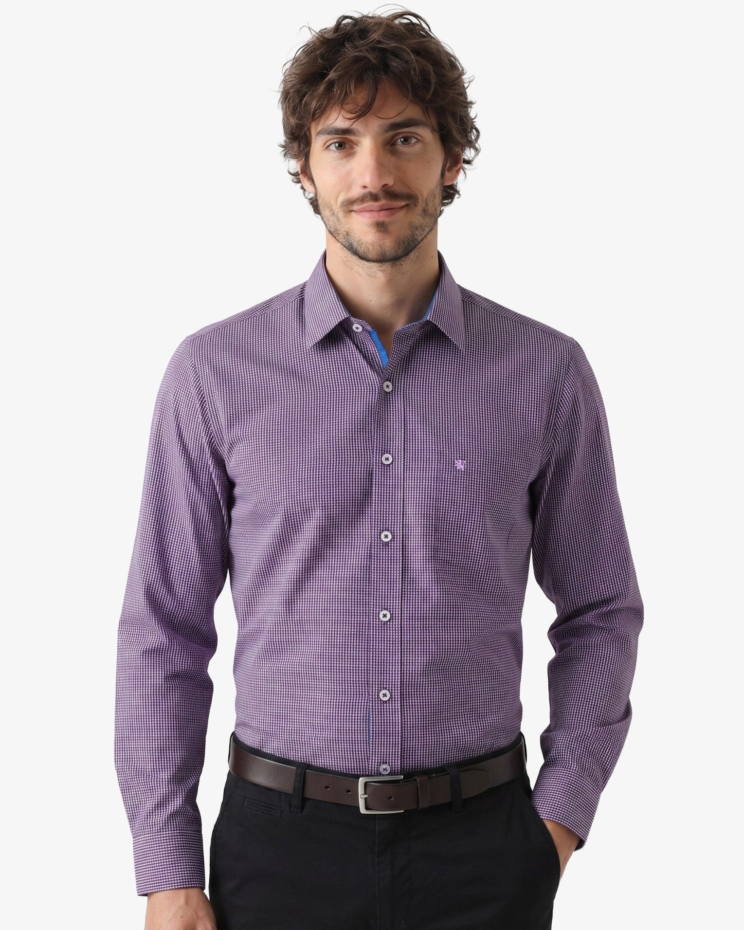 Manchester Camisa de Vestir Slim Fit en Algodón con Cuello Roma y Puño Ejecutivo - Manchester